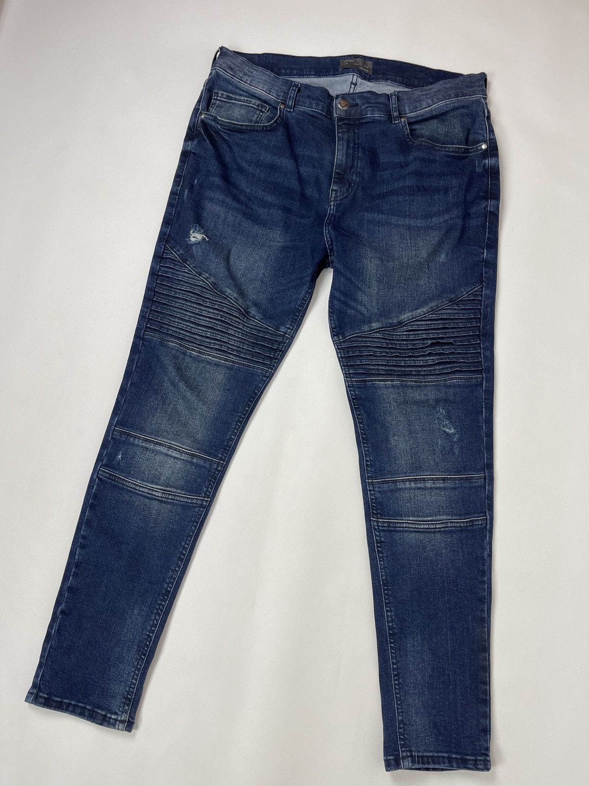 Zara Zara Man blue distressed biker jeans denim jeans pants Size US 34 / EU 50 - 1 Thumbnail