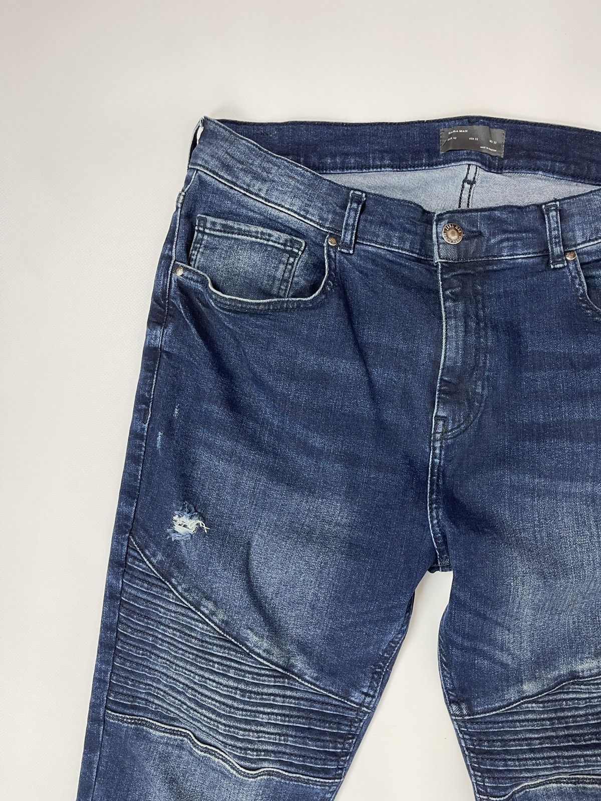 Zara Zara Man blue distressed biker jeans denim jeans pants Size US 34 / EU 50 - 6 Thumbnail