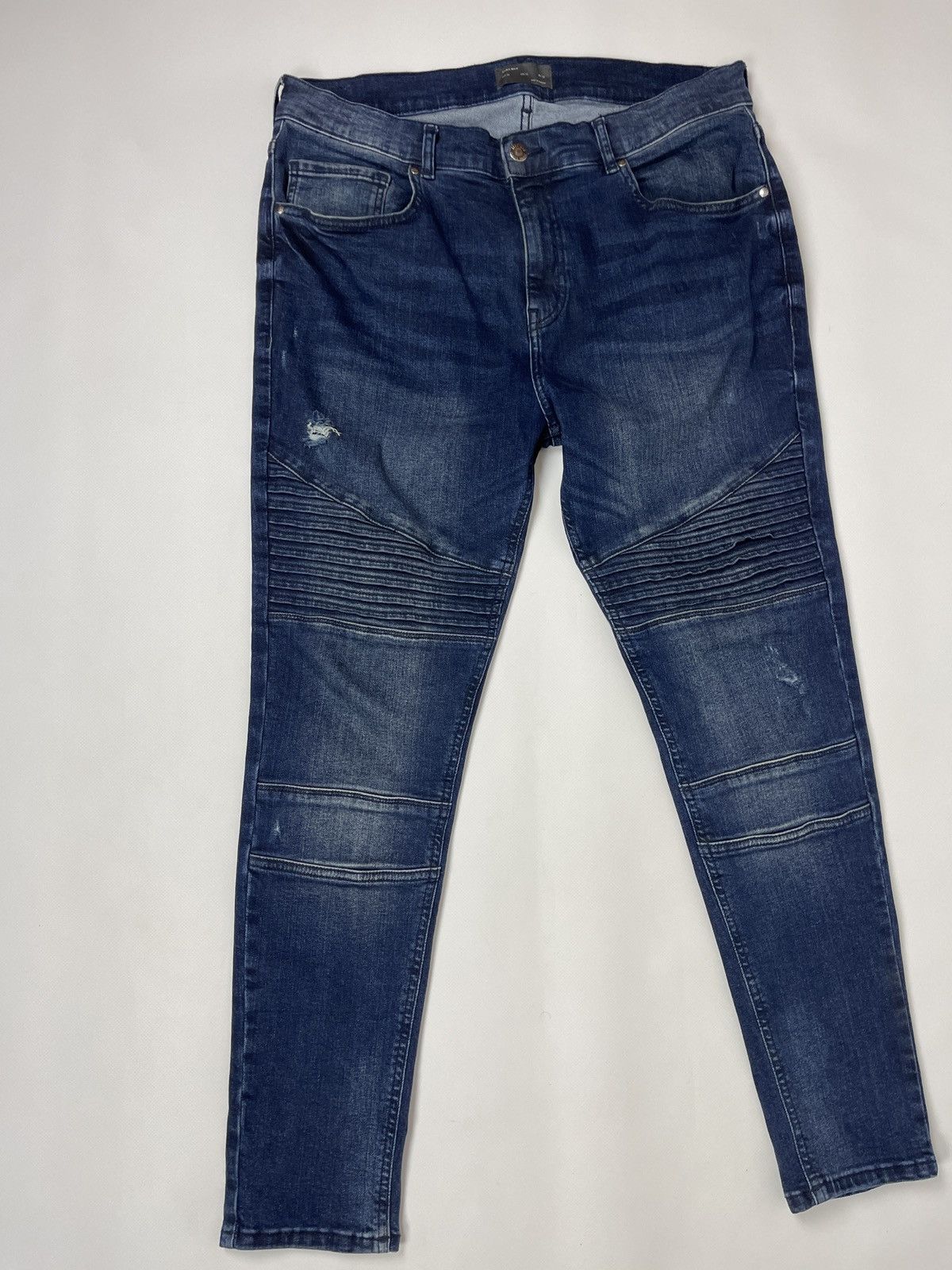 Zara Zara Man blue distressed biker jeans denim jeans pants Size US 34 / EU 50 - 2 Thumbnail