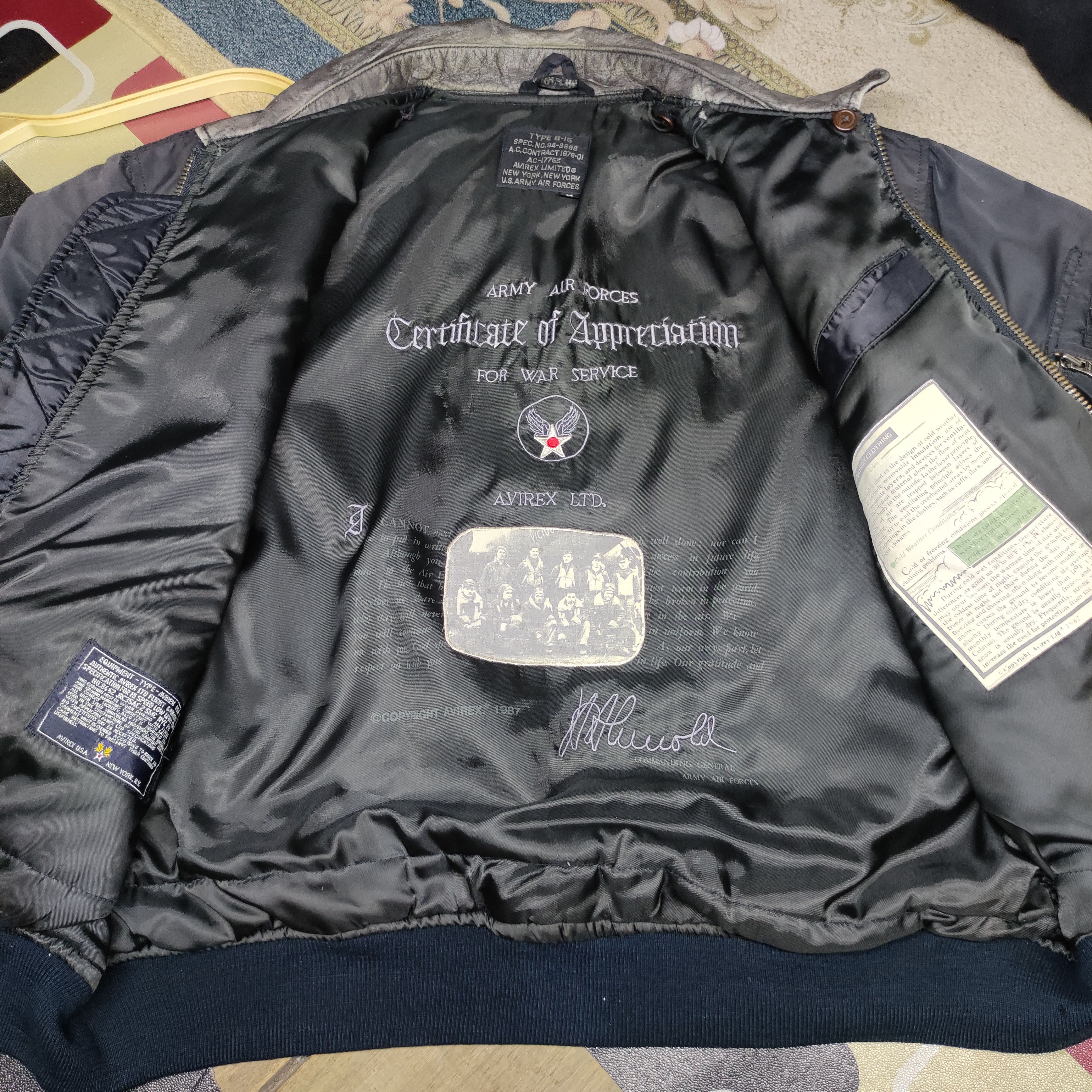 Avirex 💥 Avirex Bomber Appreciation War Service 1987 Army Sz M Size US M / EU 48-50 / 2 - 1 Thumbnail
