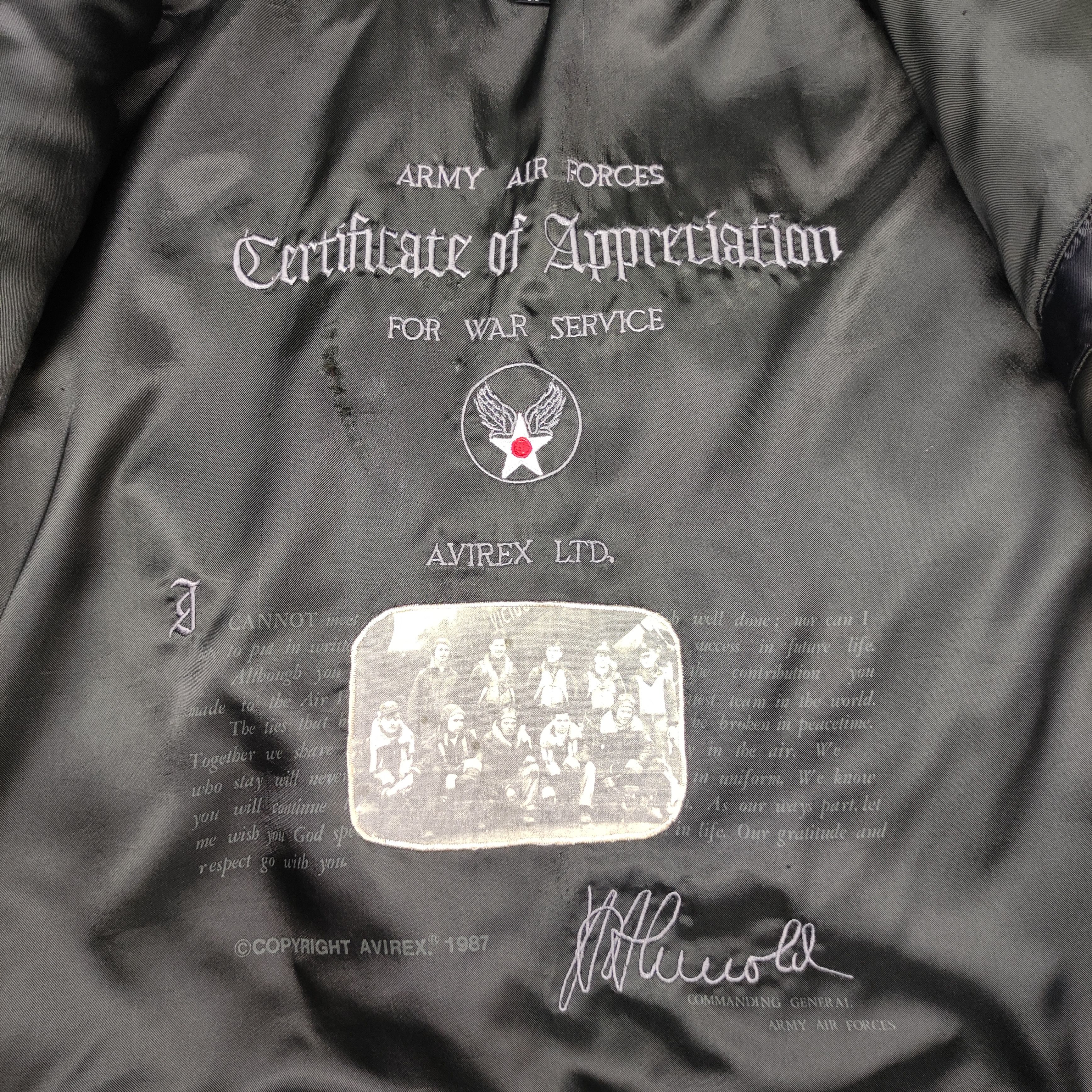 Avirex 💥 Avirex Bomber Appreciation War Service 1987 Army Sz M Size US M / EU 48-50 / 2 - 22 Thumbnail