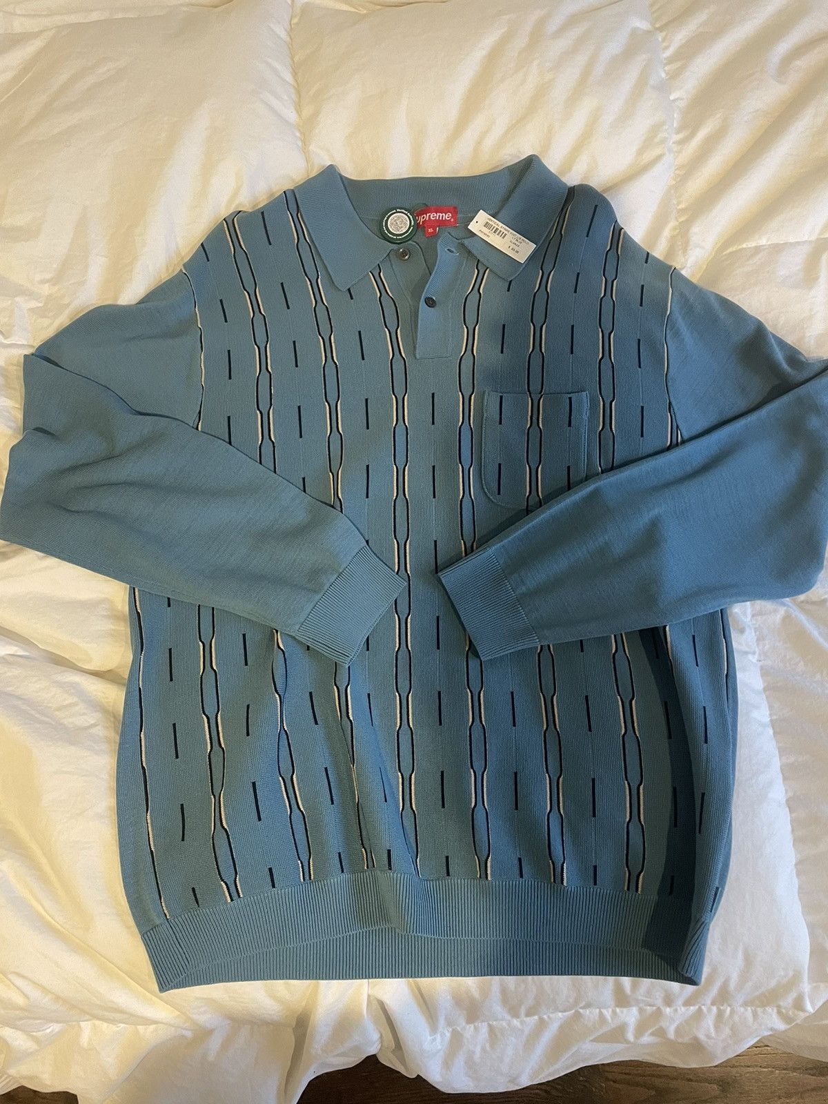 Supreme Supreme Vertical Stripe Knit L/S Polo Light Blue | Grailed