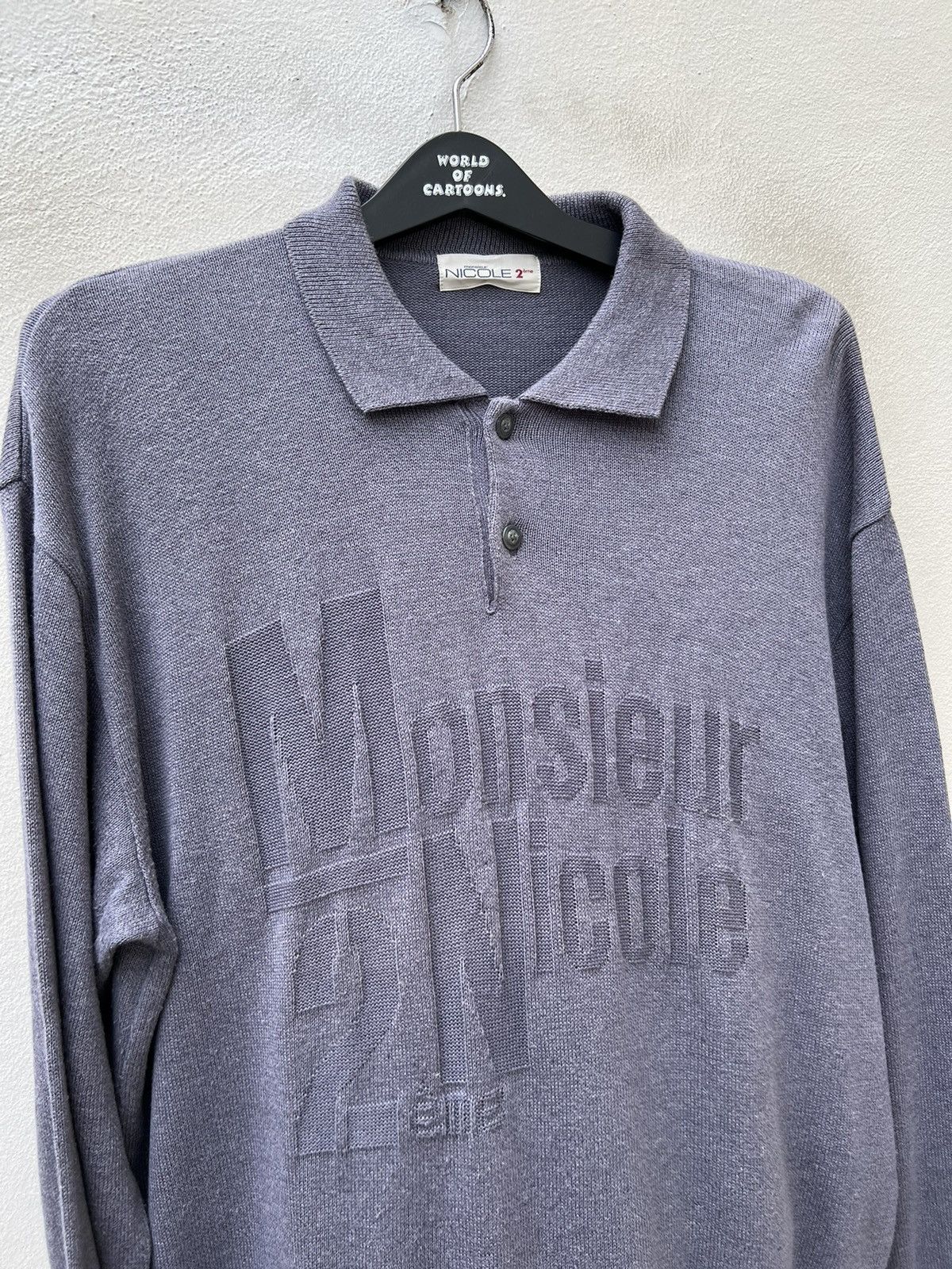 Matsuda Vintage 90s Monsieur Nicole Silk Linen Collar Sweater Size US XL / EU 56 / 4 - 2 Thumbnail