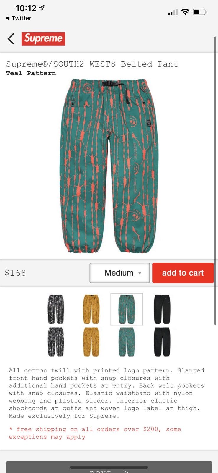 Supreme Supreme x South2 West8 Belted Pant - Teal(M) | Grailed