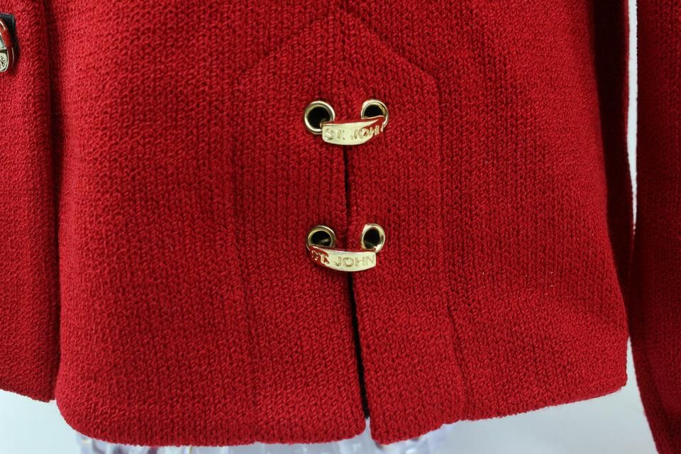 St. John Collection Size 14 Marie Grey Red Cardigan s331st36