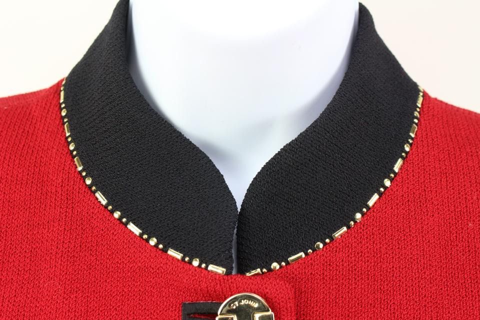 St. John Collection Size 14 Marie Grey Red Cardigan s331st36