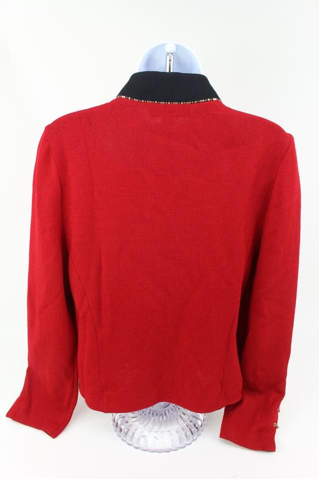 St. John Collection Size 14 Marie Grey Red Cardigan s331st36