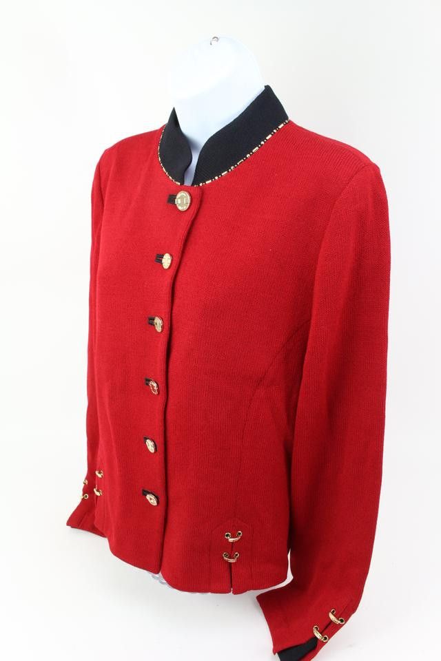 St. John Collection Size 14 Marie Grey Red Cardigan s331st36