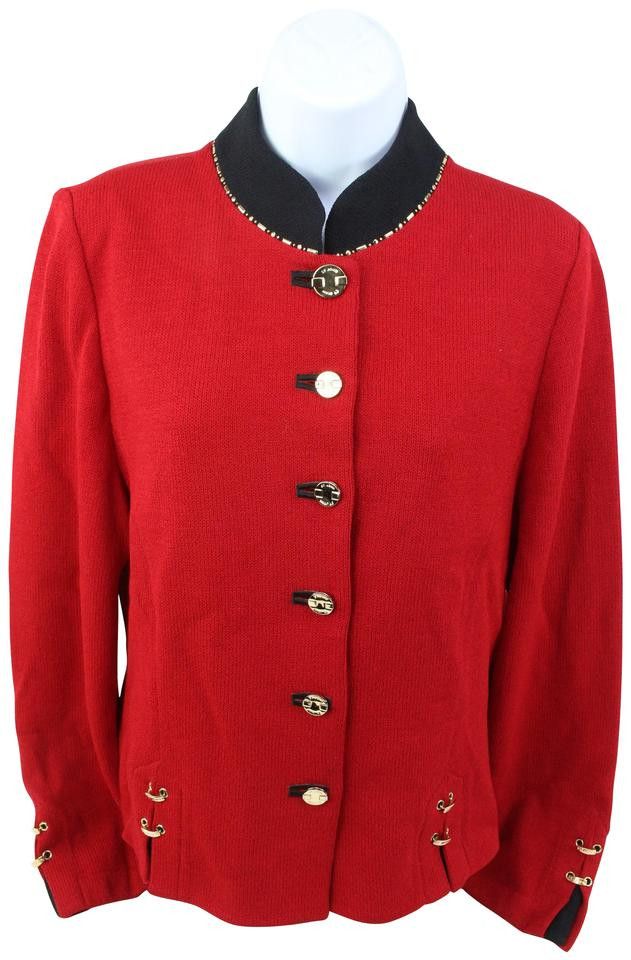 St. John Collection Size 14 Marie Grey Red Cardigan s331st36