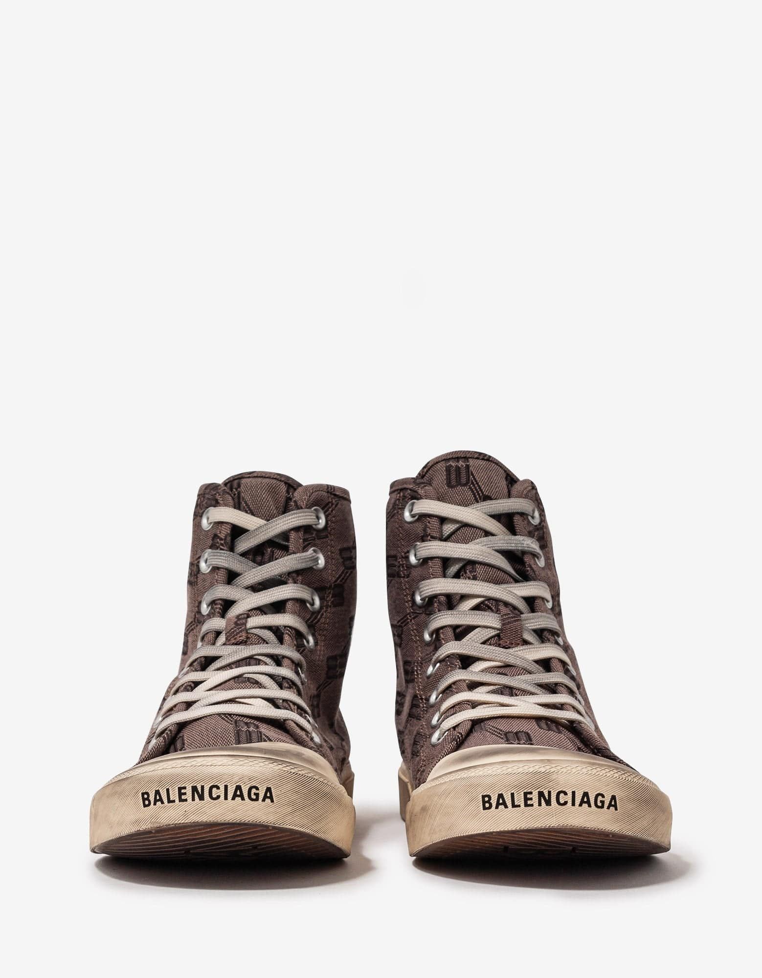 Balenciaga Dark Mink Grey BB Monogram Paris High Top Trainers Size US 12 / EU 45 - 4 Thumbnail