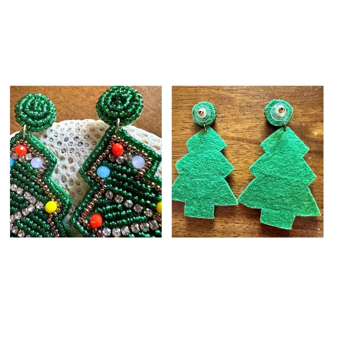 Handmade × Jewelry Beaded Christmas Tree Earrings Handmade embellished Ornament Size ONE SIZE - 12 Thumbnail