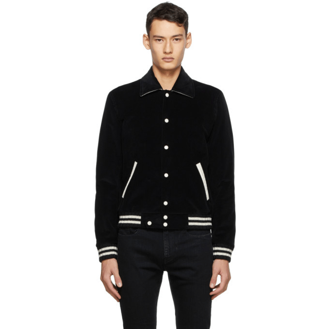 Saint Laurent Black Corduroy Teddy Bomber Jacket