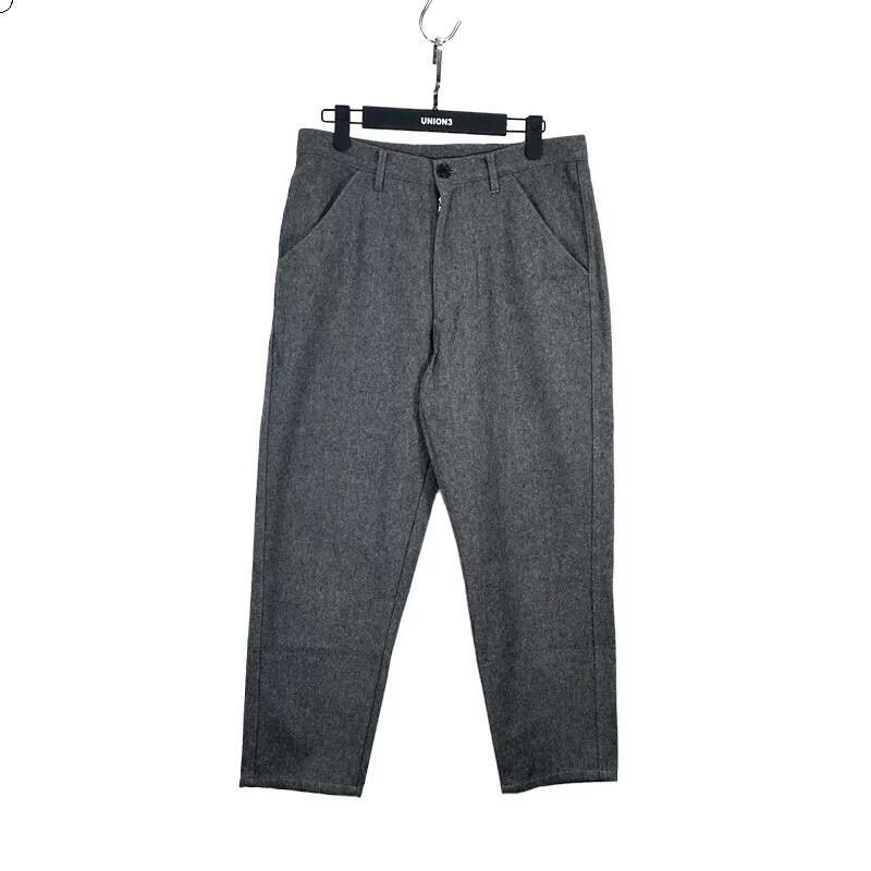 Cropped Pants Gray Wool Tapered Plain