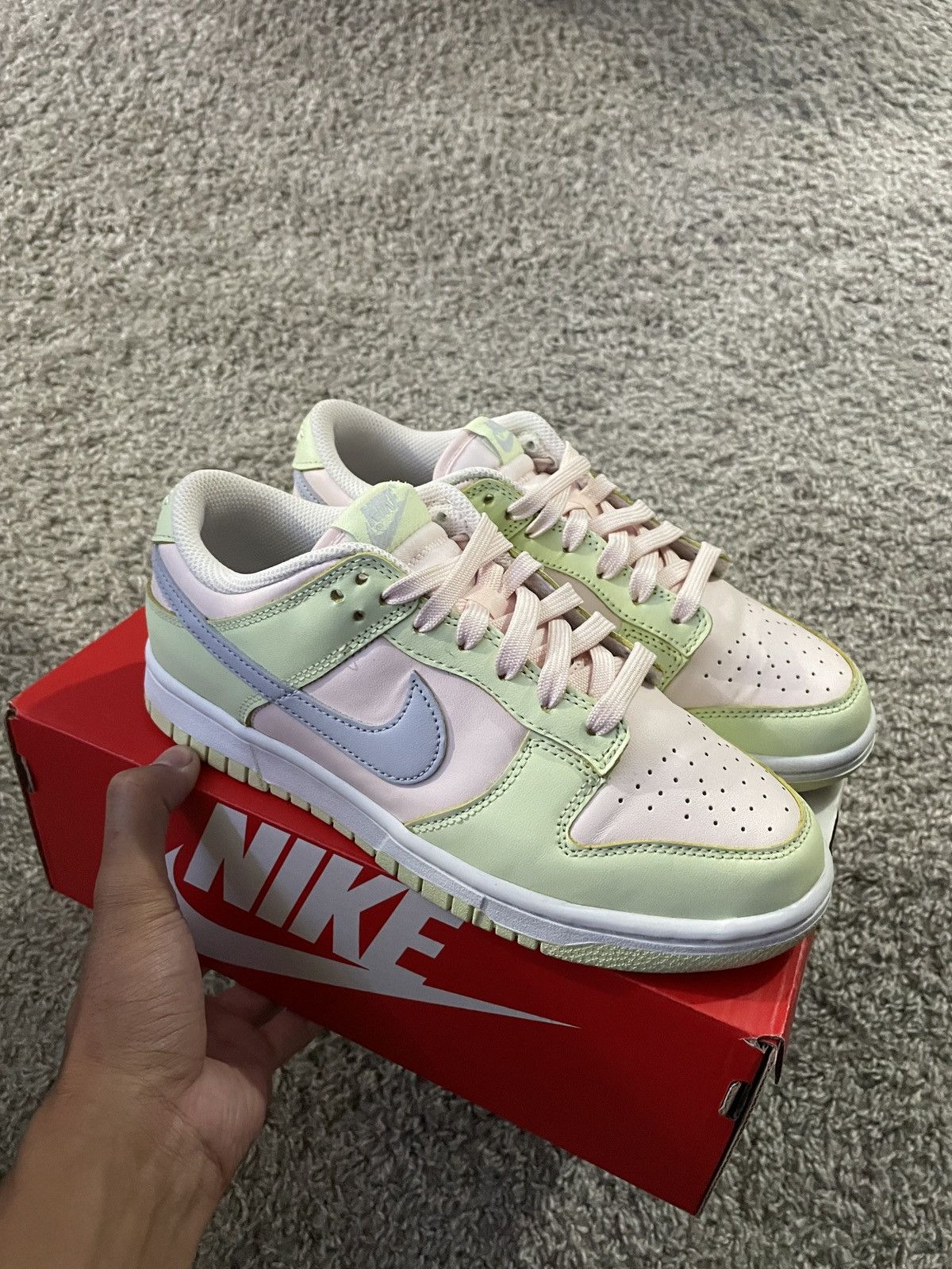 dunk low lime ice on feet