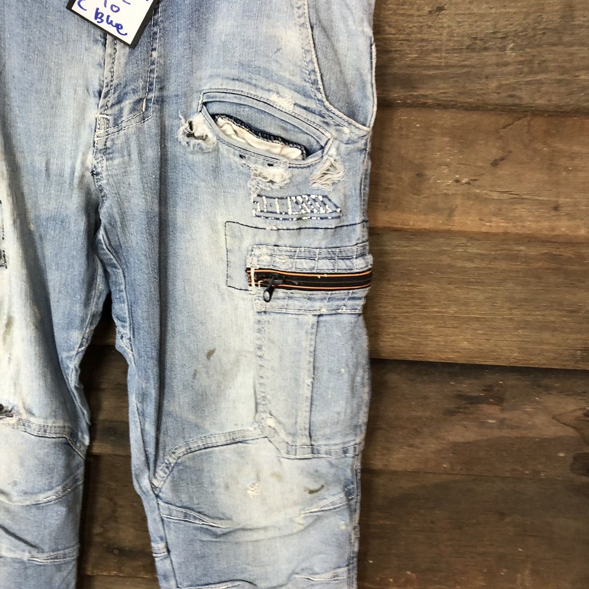 Japanese Brand Tora Blue thrashed dirty Distressed Denim Pants #5128 Size US 32 / EU 48 - 7 Thumbnail