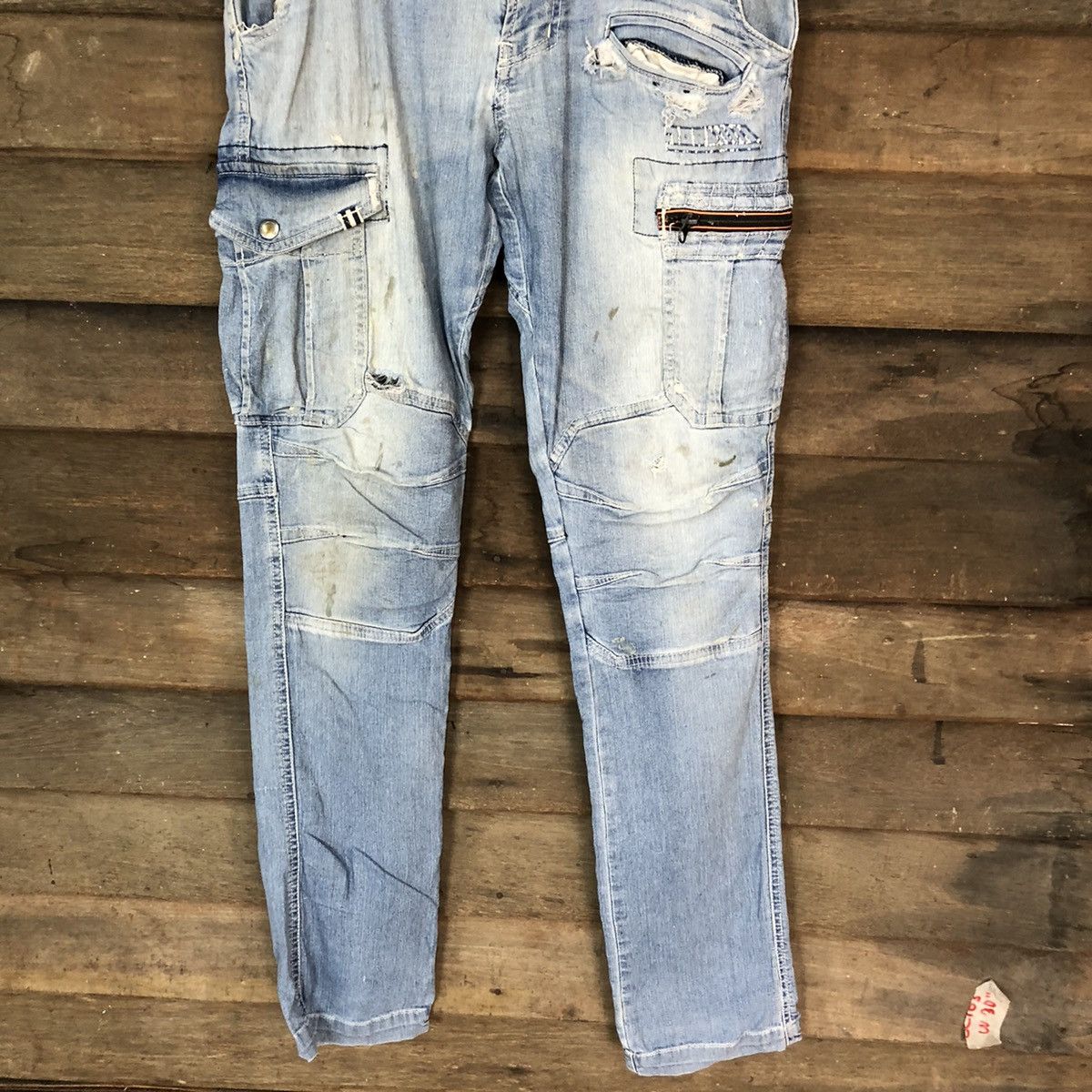 Japanese Brand Tora Blue thrashed dirty Distressed Denim Pants #5128 Size US 32 / EU 48 - 3 Thumbnail