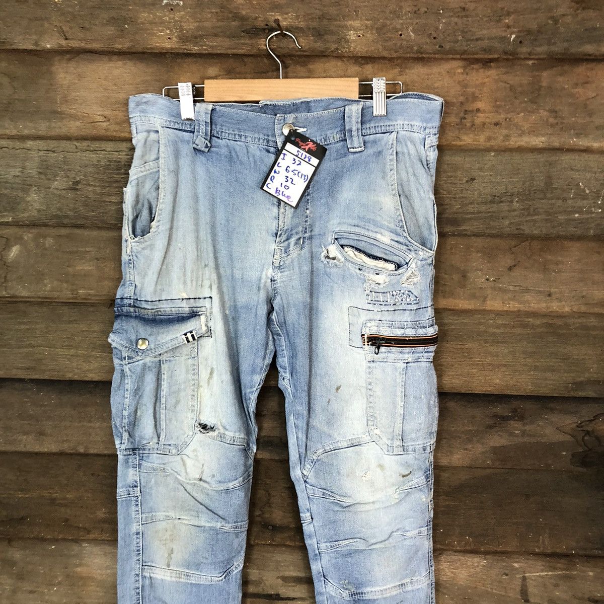 Japanese Brand Tora Blue thrashed dirty Distressed Denim Pants #5128 Size US 32 / EU 48 - 2 Thumbnail