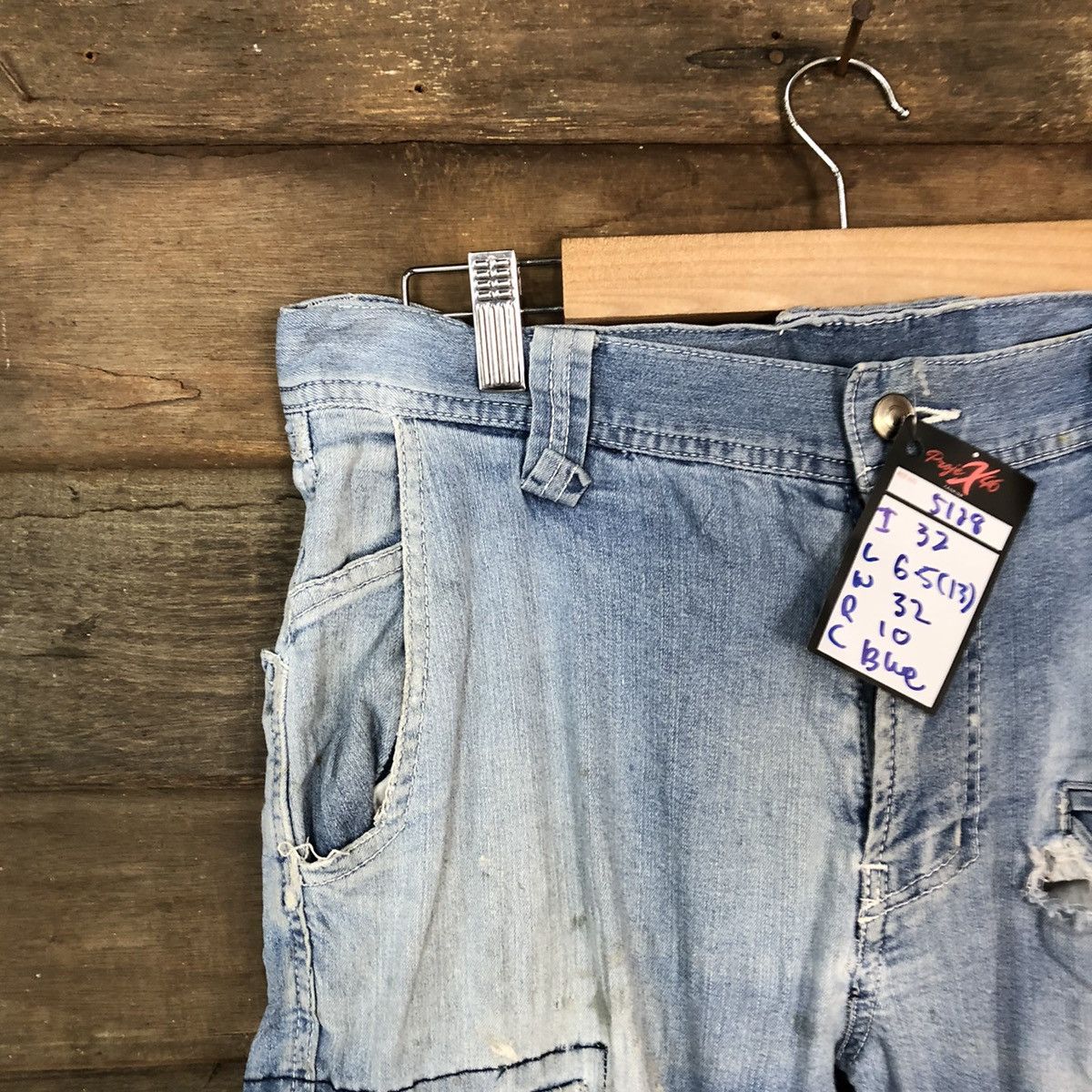 Japanese Brand Tora Blue thrashed dirty Distressed Denim Pants #5128 Size US 32 / EU 48 - 4 Thumbnail