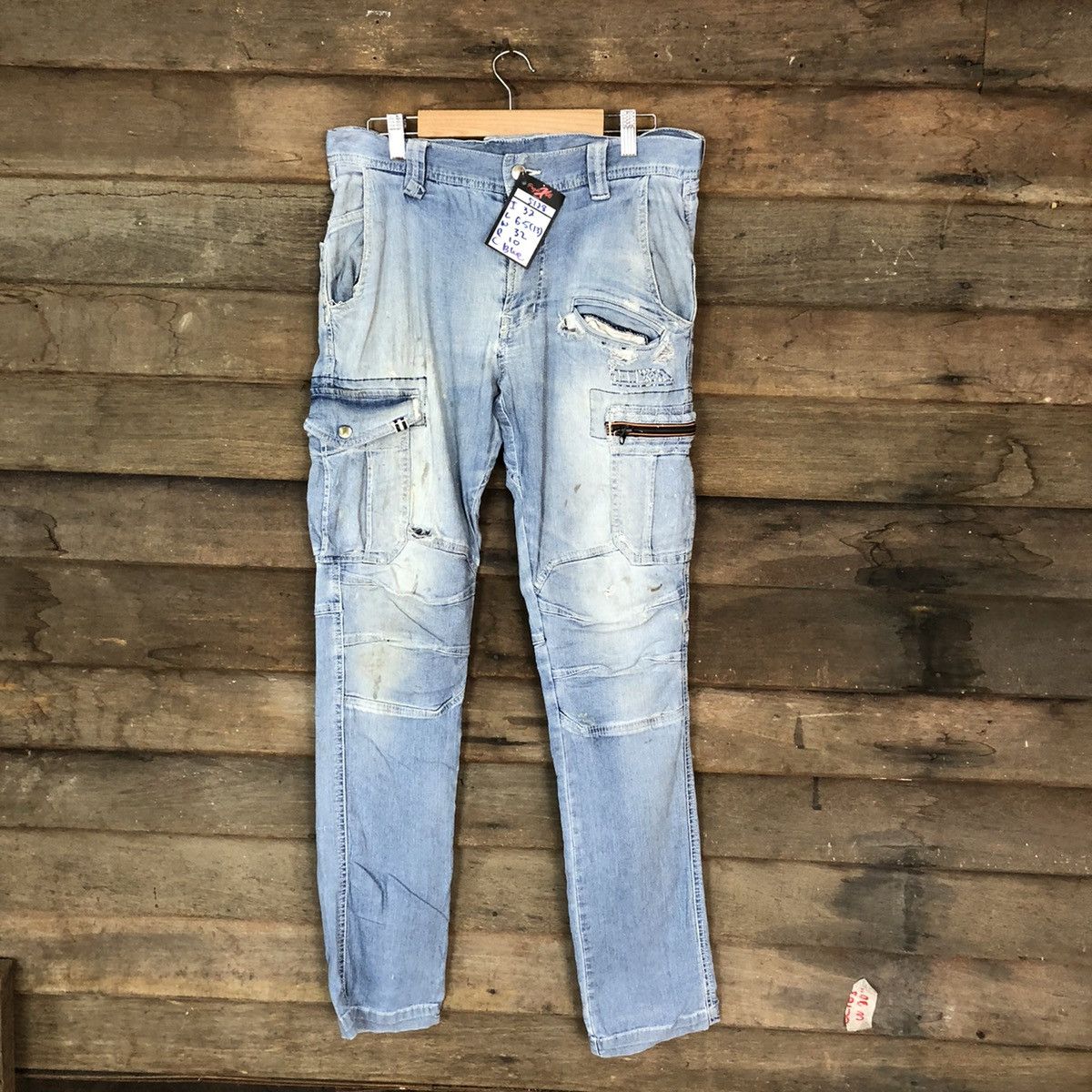 Japanese Brand Tora Blue thrashed dirty Distressed Denim Pants #5128 Size US 32 / EU 48 - 1 Thumbnail