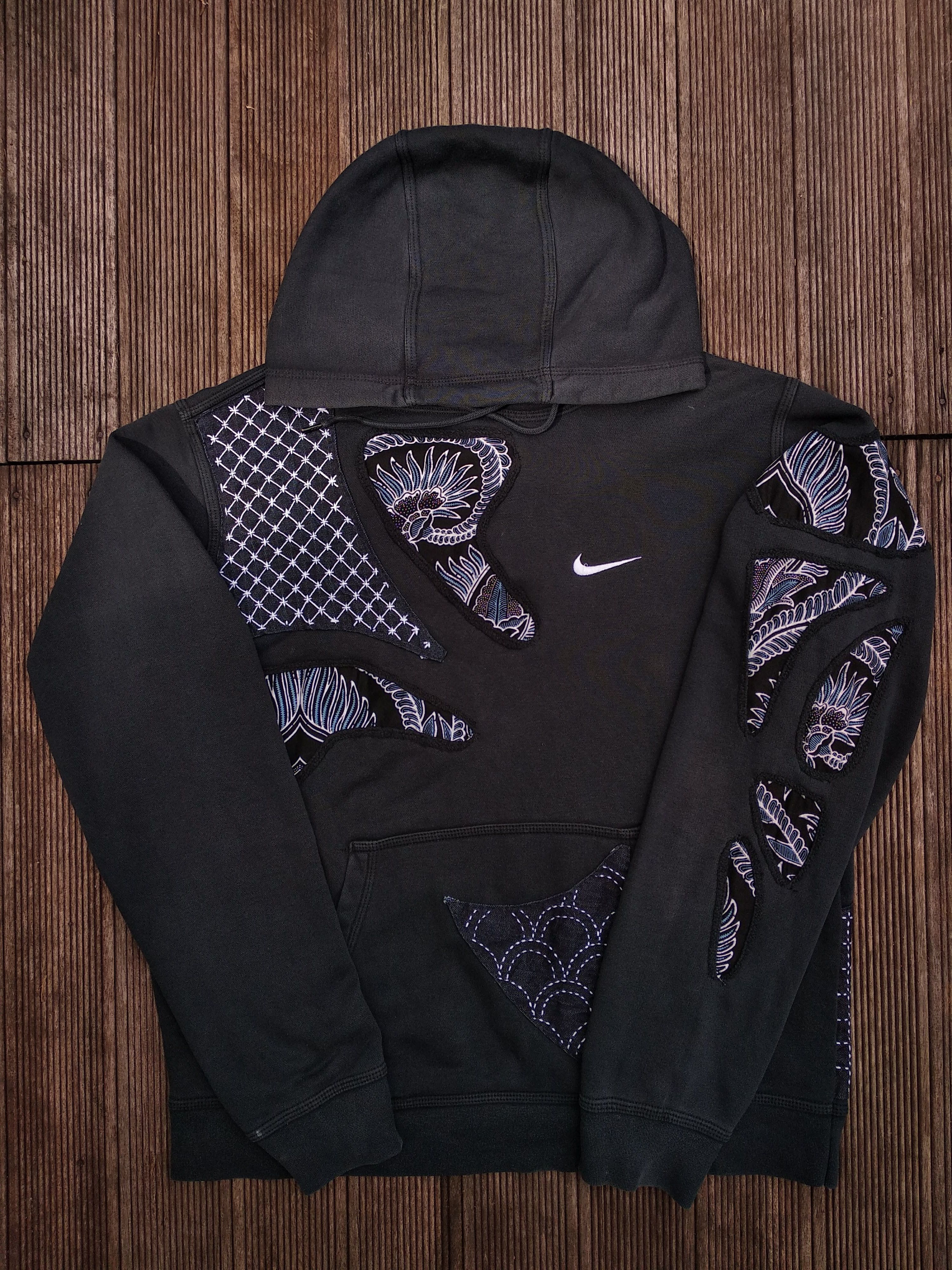 Nike Nike Small Swoosh Hoodie Custom Japanese Sashiko Size US L / EU 52-54 / 3 - 2 Thumbnail