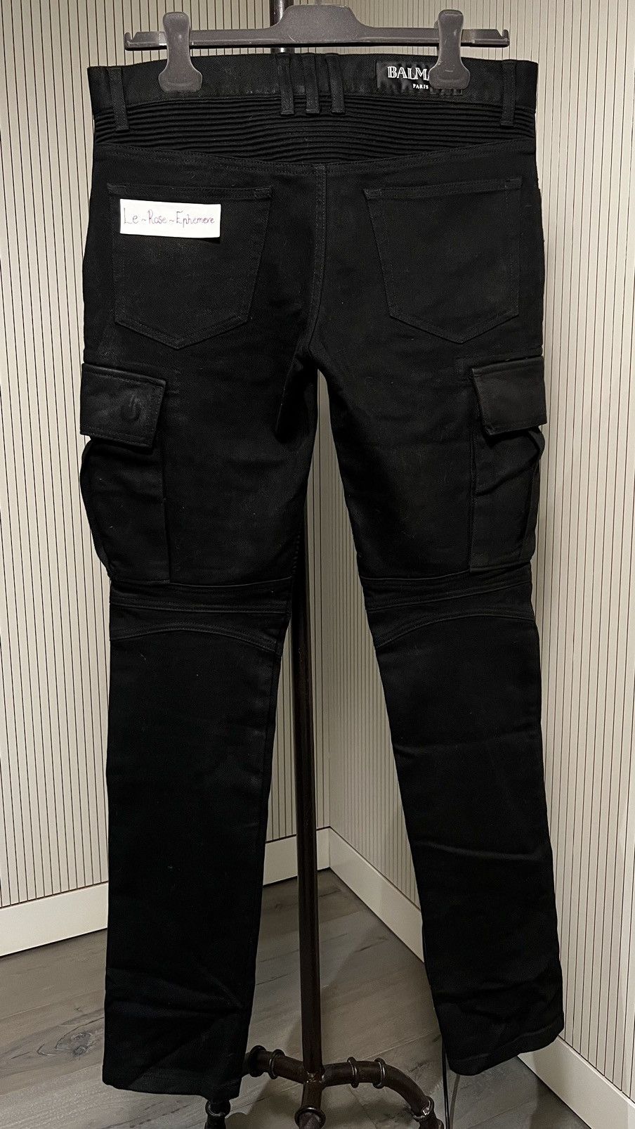 Balmain Balmain Double Zip Black Coated Cargo Biker Pants | Grailed