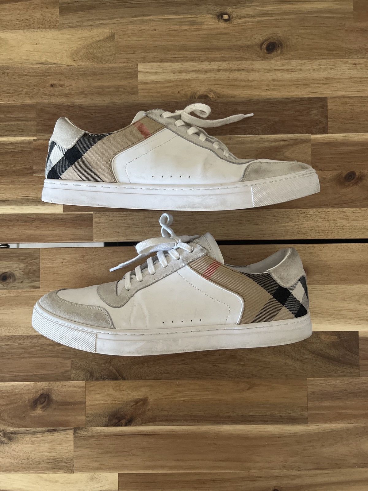 burberry suede detail monogram stripe sneakers