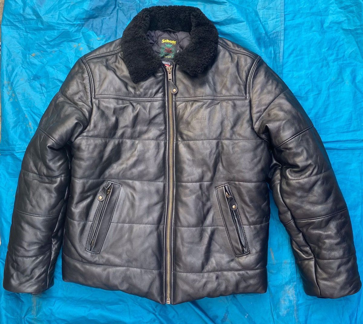 Supreme Supreme x Schott Shearling collar leather puffy jacket | Grailed