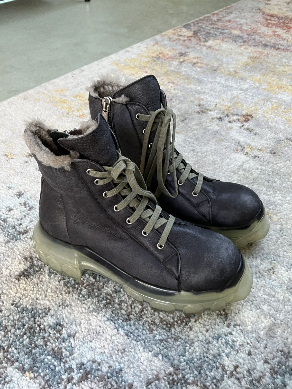 Rick Owens $1525 Rick Owens Shearling Tractor Boots - Size 41 Size US 8 / EU 41 - 3 Thumbnail