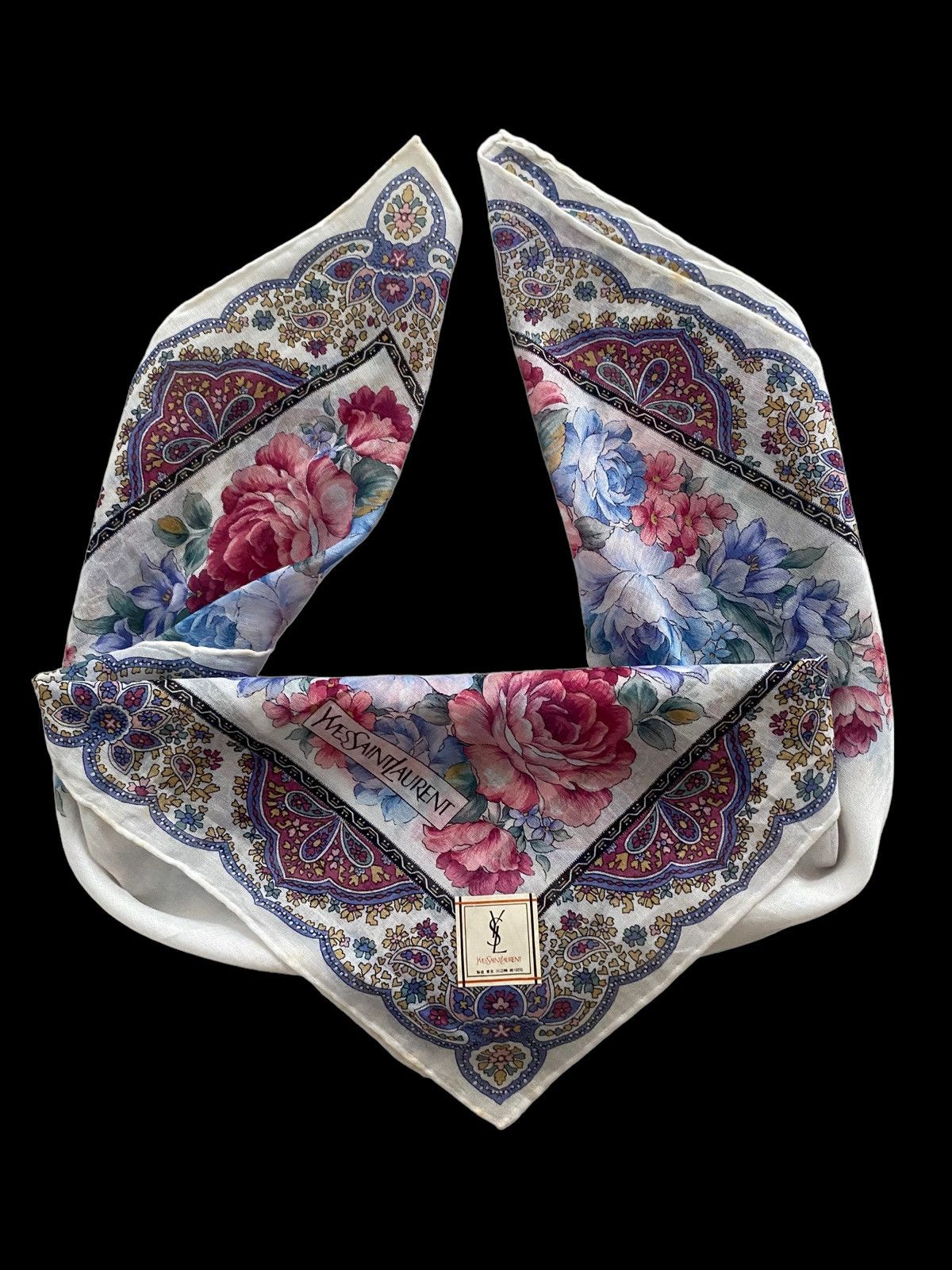 Yves Saint Laurent YSL HANDKERCHIEF NECKERCHIEF design Flowers Size ONE SIZE - 3 Thumbnail