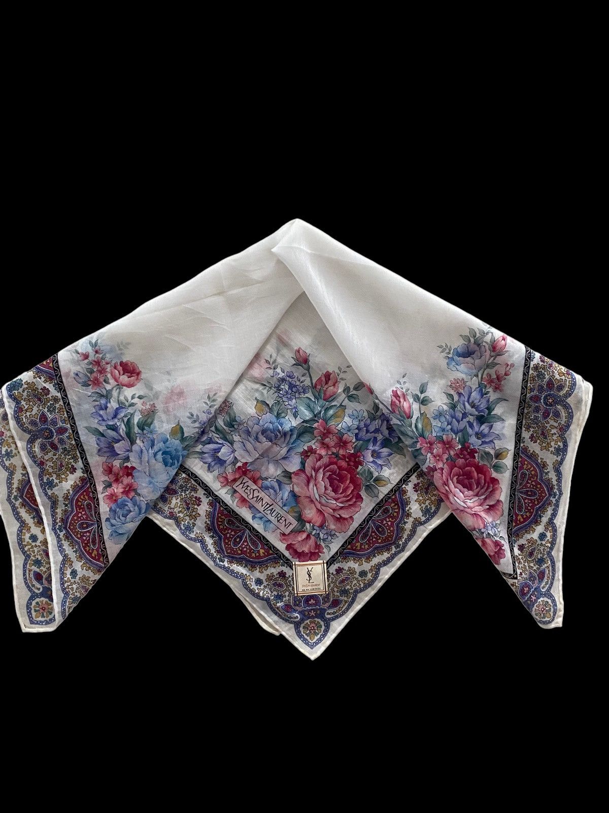 Yves Saint Laurent YSL HANDKERCHIEF NECKERCHIEF design Flowers Size ONE SIZE - 6 Thumbnail