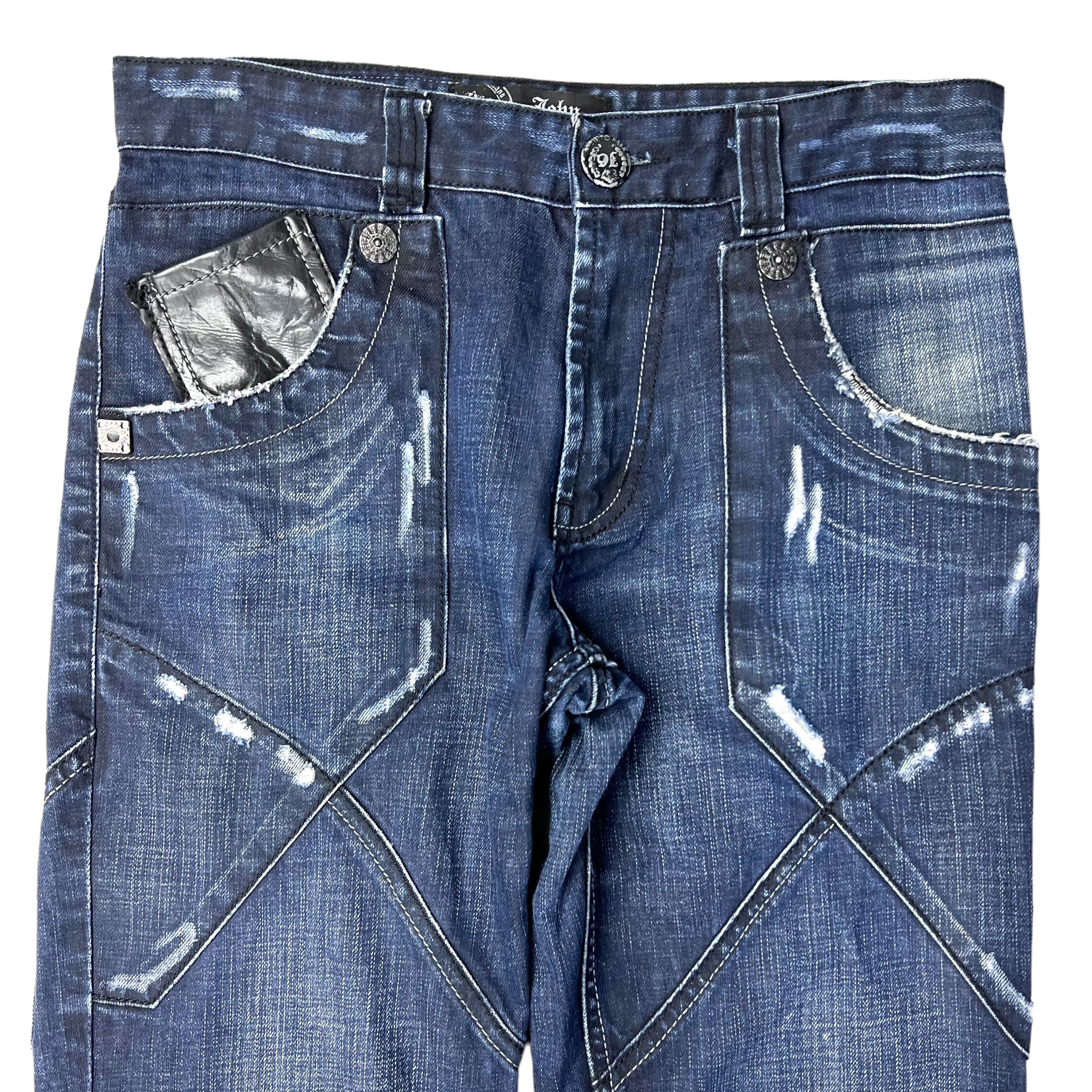 John Galliano X-Cross Leather Double 3D Pocket Distressed Denim Size US 30 / EU 46 - 3 Thumbnail