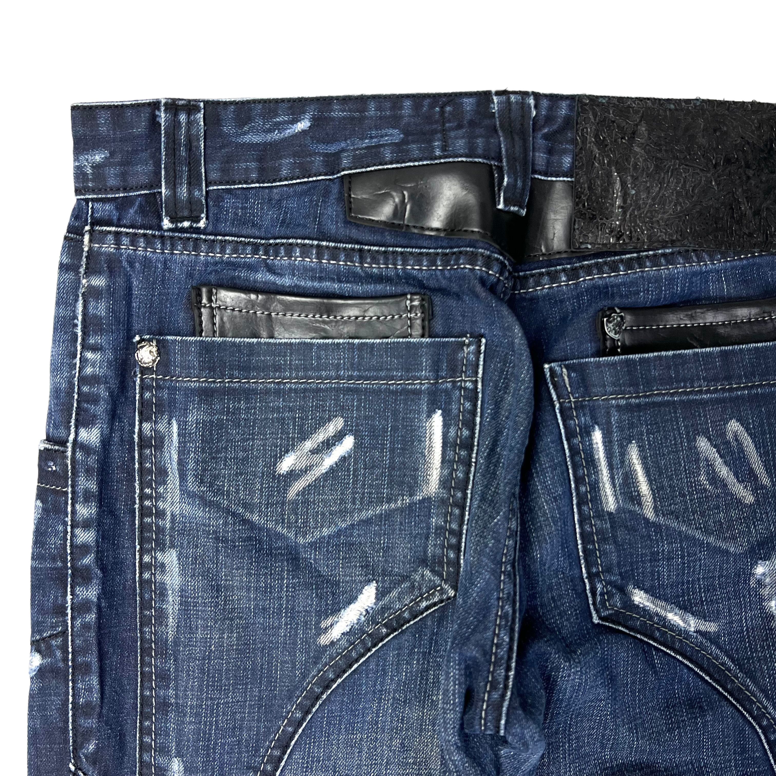 John Galliano X-Cross Leather Double 3D Pocket Distressed Denim Size US 30 / EU 46 - 5 Thumbnail