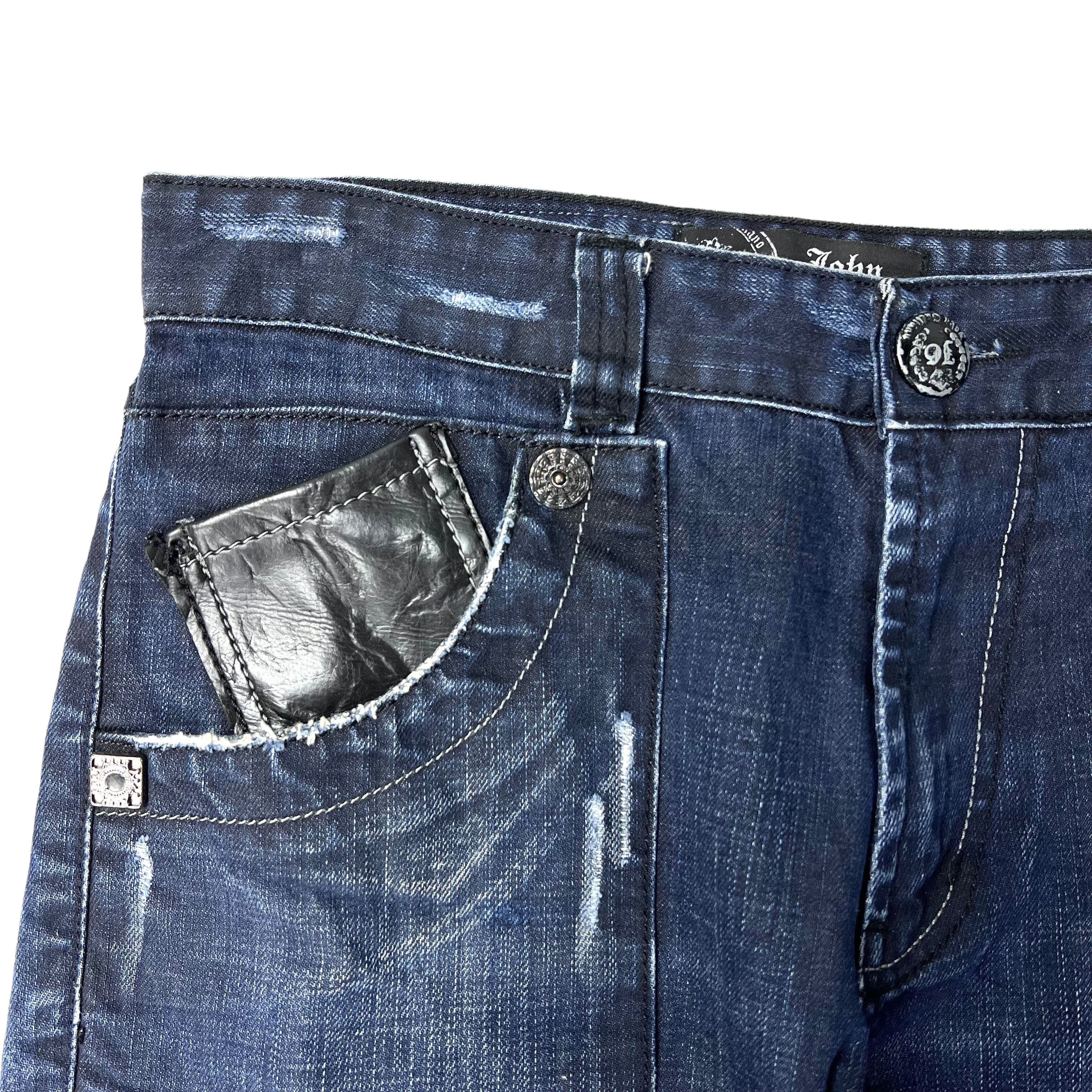 John Galliano X-Cross Leather Double 3D Pocket Distressed Denim Size US 30 / EU 46 - 6 Thumbnail