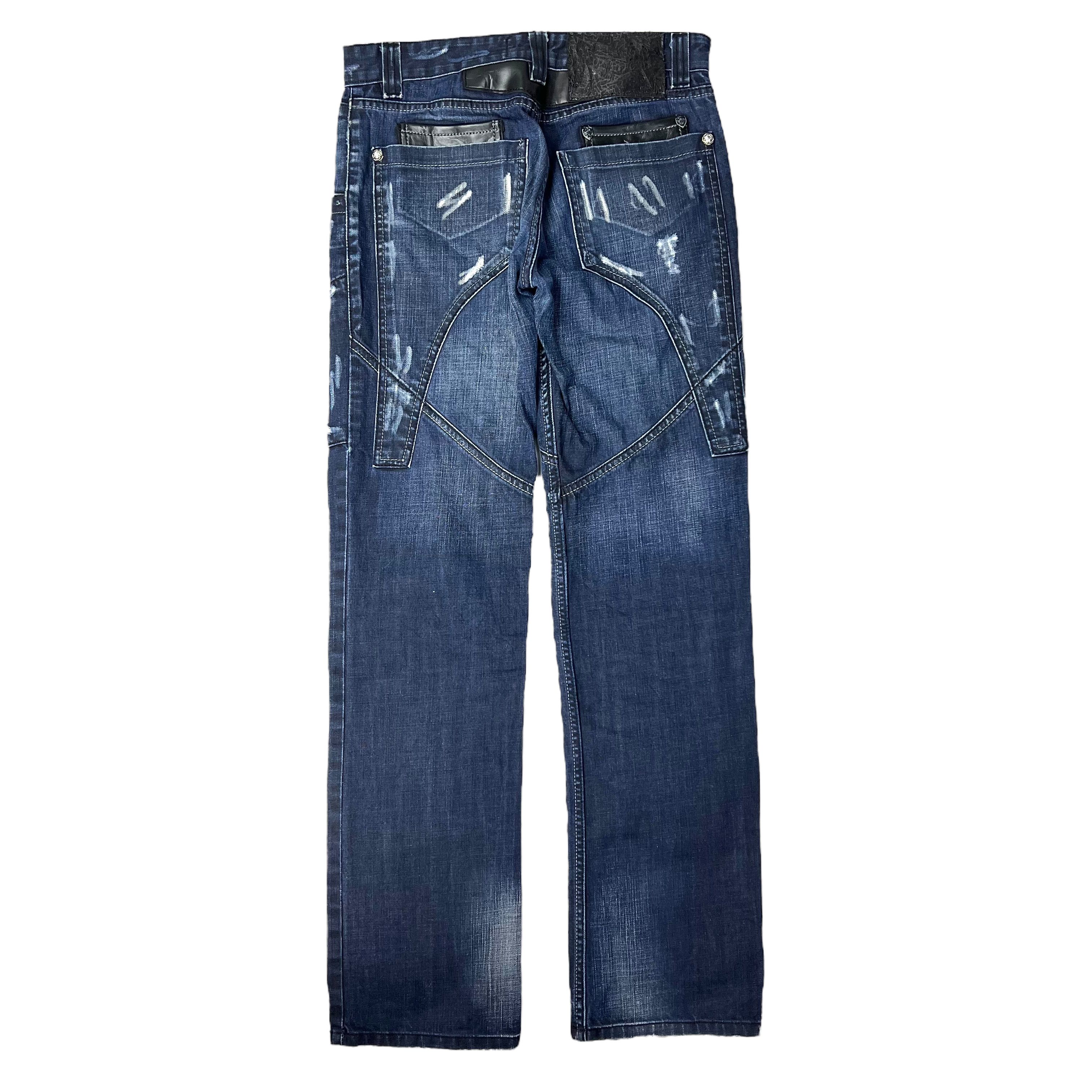 John Galliano X-Cross Leather Double 3D Pocket Distressed Denim Size US 30 / EU 46 - 2 Thumbnail