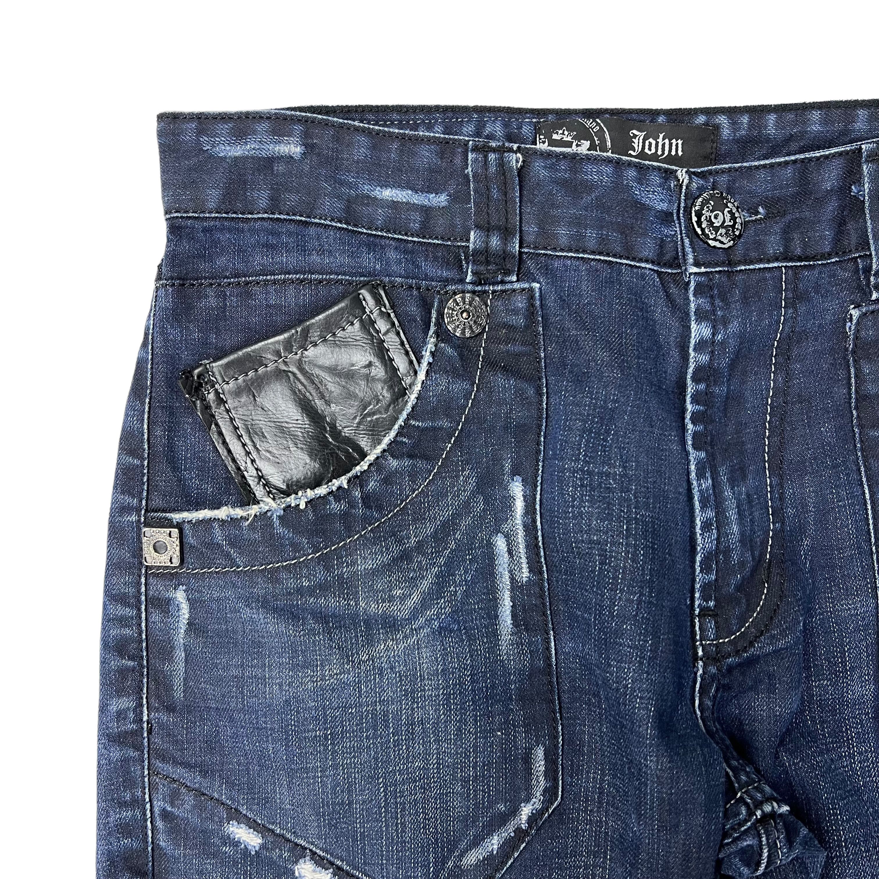 John Galliano X-Cross Leather Double 3D Pocket Distressed Denim Size US 30 / EU 46 - 4 Thumbnail