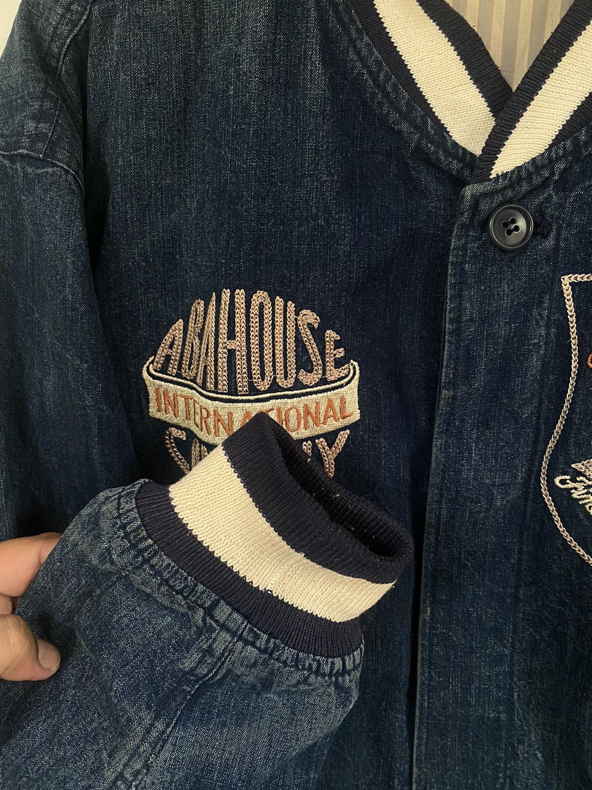 ABAHOUSE Vintage Abahouse Denim Bombers Jacket Embroidered Logo Size US M / EU 48-50 / 2 - 10 Thumbnail