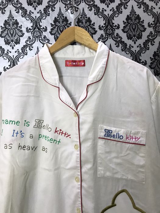 Japanese Brand HELLO KITTY EMBROIDERY BIG LOGO APPLE BUTTON UP SHIRT ...