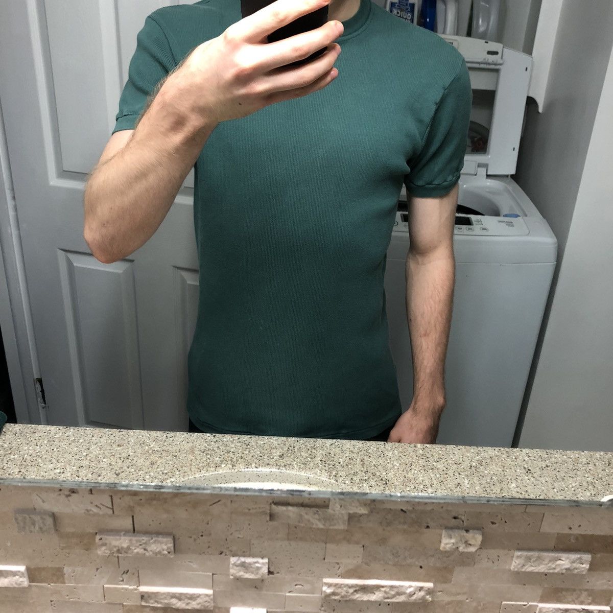 Gap × Vintage Vintage 1990s GAP Waffle Thermal Ringer Blank Green T Shirt Size US XL / EU 56 / 4 - 4 Thumbnail