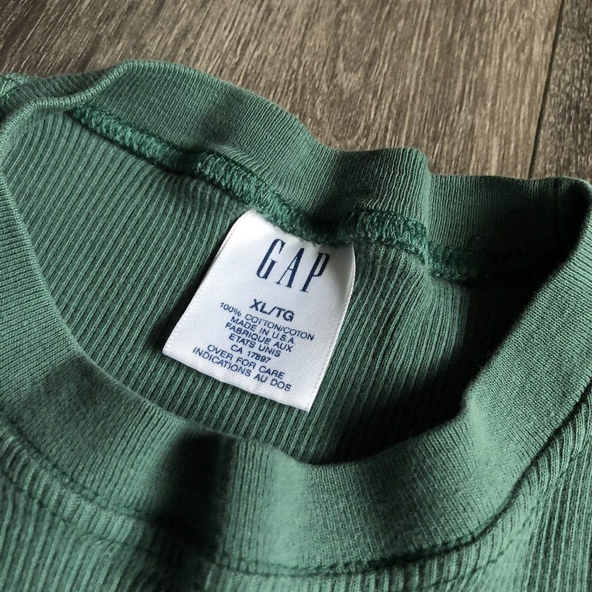 Gap × Vintage Vintage 1990s GAP Waffle Thermal Ringer Blank Green T Shirt Size US XL / EU 56 / 4 - 2 Thumbnail