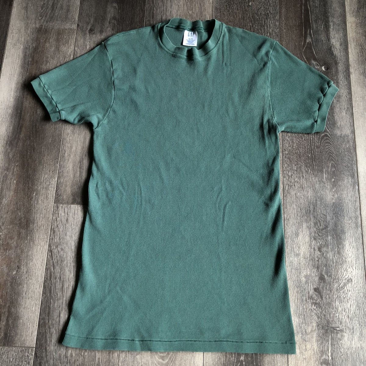 Gap × Vintage Vintage 1990s GAP Waffle Thermal Ringer Blank Green T Shirt Size US XL / EU 56 / 4 - 1 Thumbnail