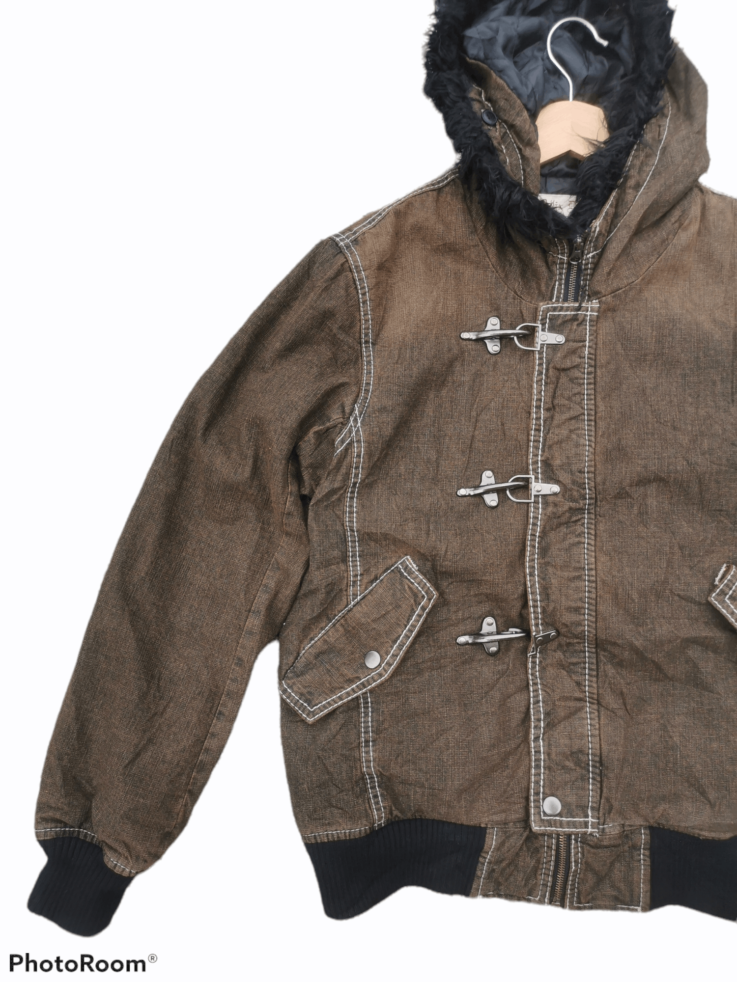 Japanese Brand Allix Design Fur Hoodie Canvas Bomber Jacket
