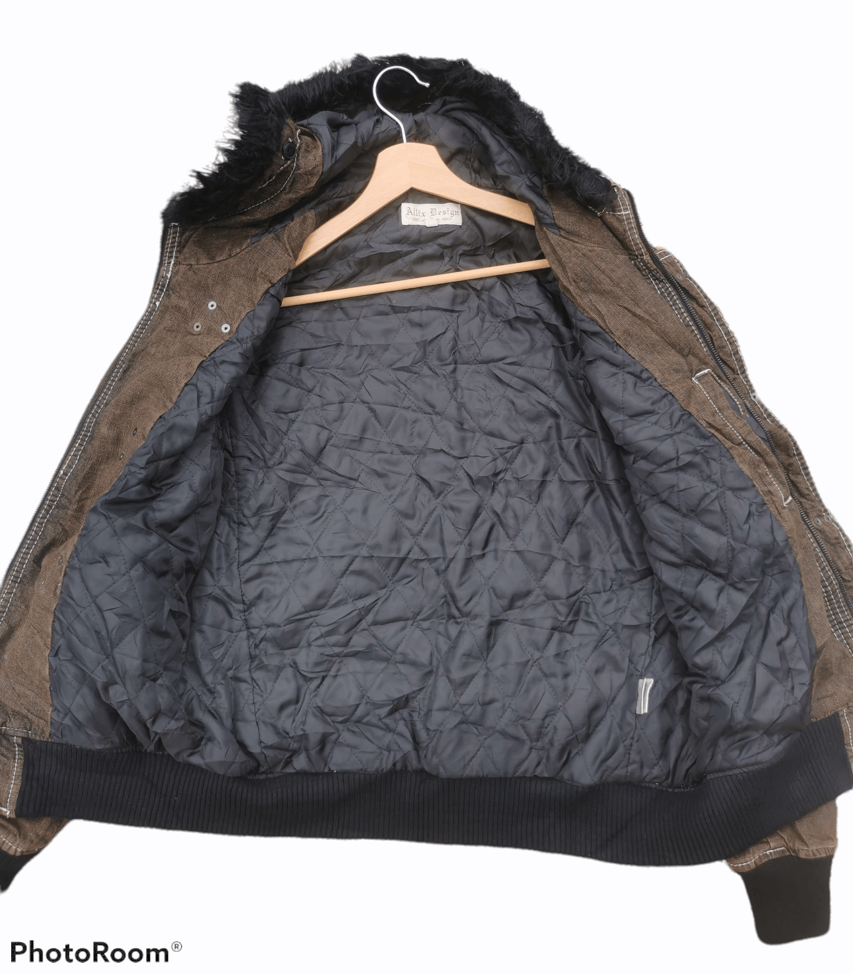 Japanese Brand Allix Design Fur Hoodie Canvas Bomber Jacket