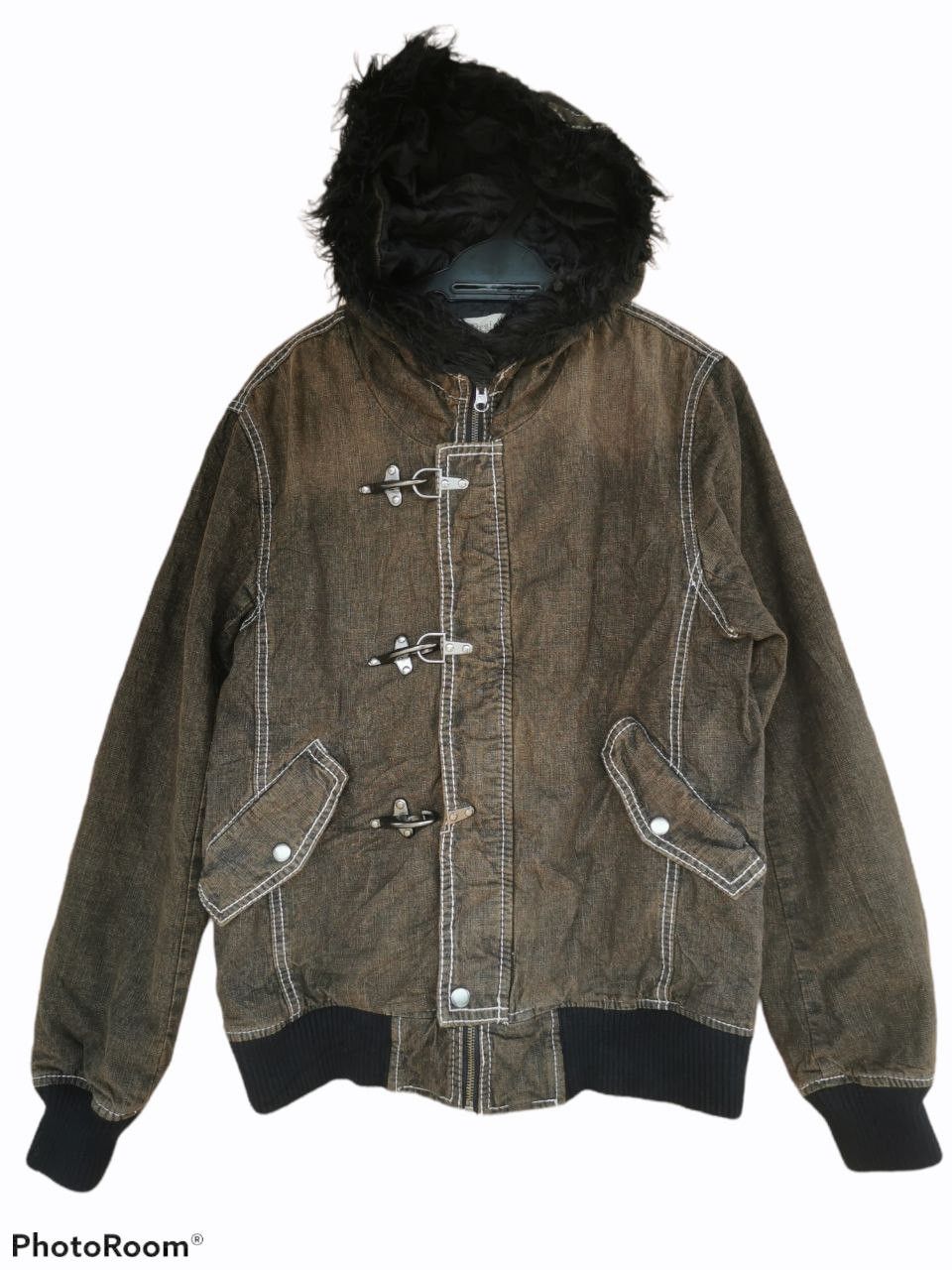 Japanese Brand Allix Design Fur Hoodie Canvas Bomber Jacket