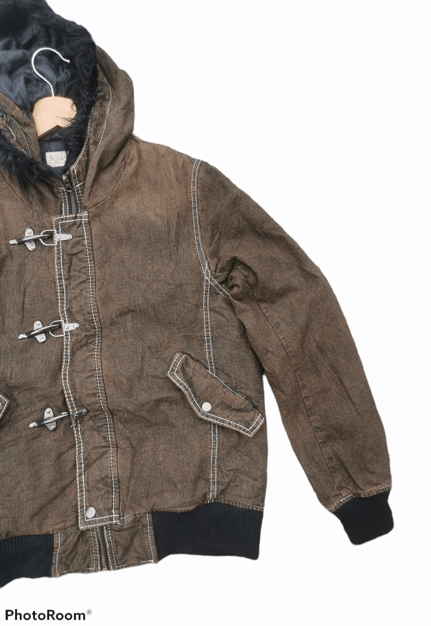 Japanese Brand Allix Design Fur Hoodie Canvas Bomber Jacket