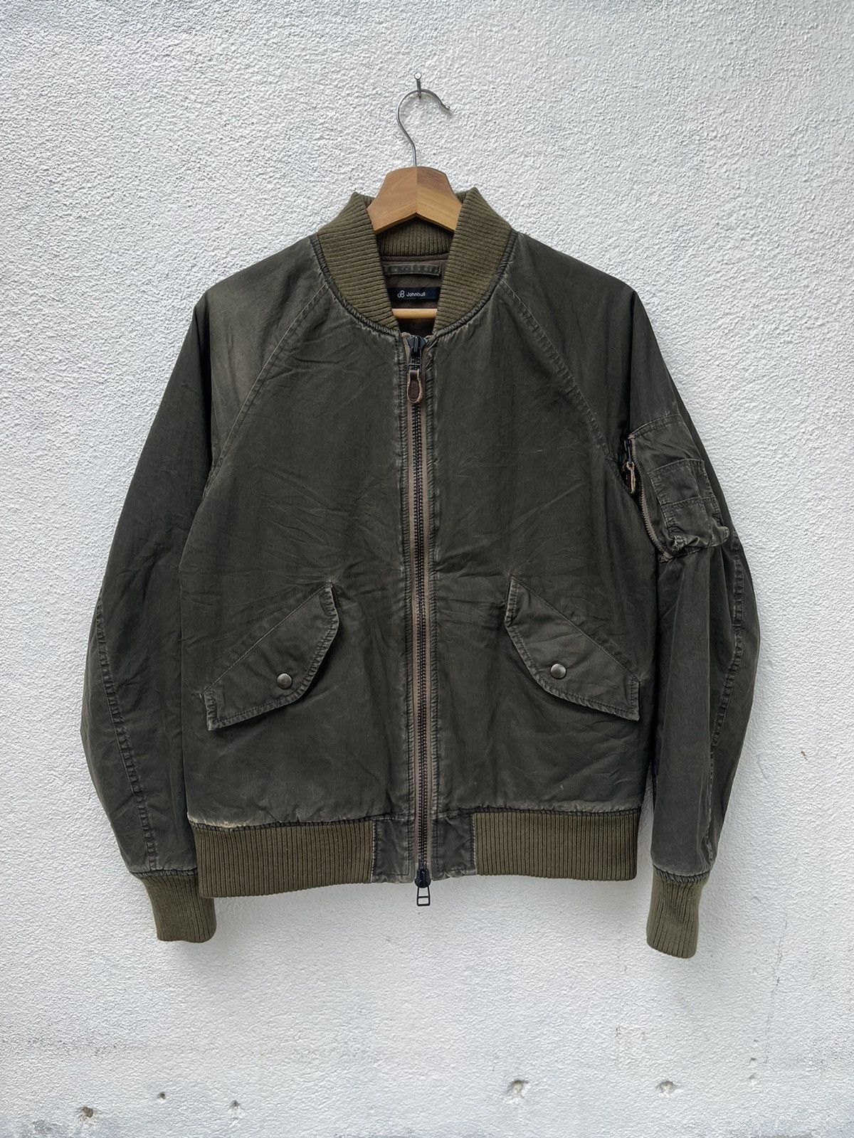 image of John Bull x Military Distressed Johnbull Flight Bomber Jacket Military Green in Miltary Green (Size