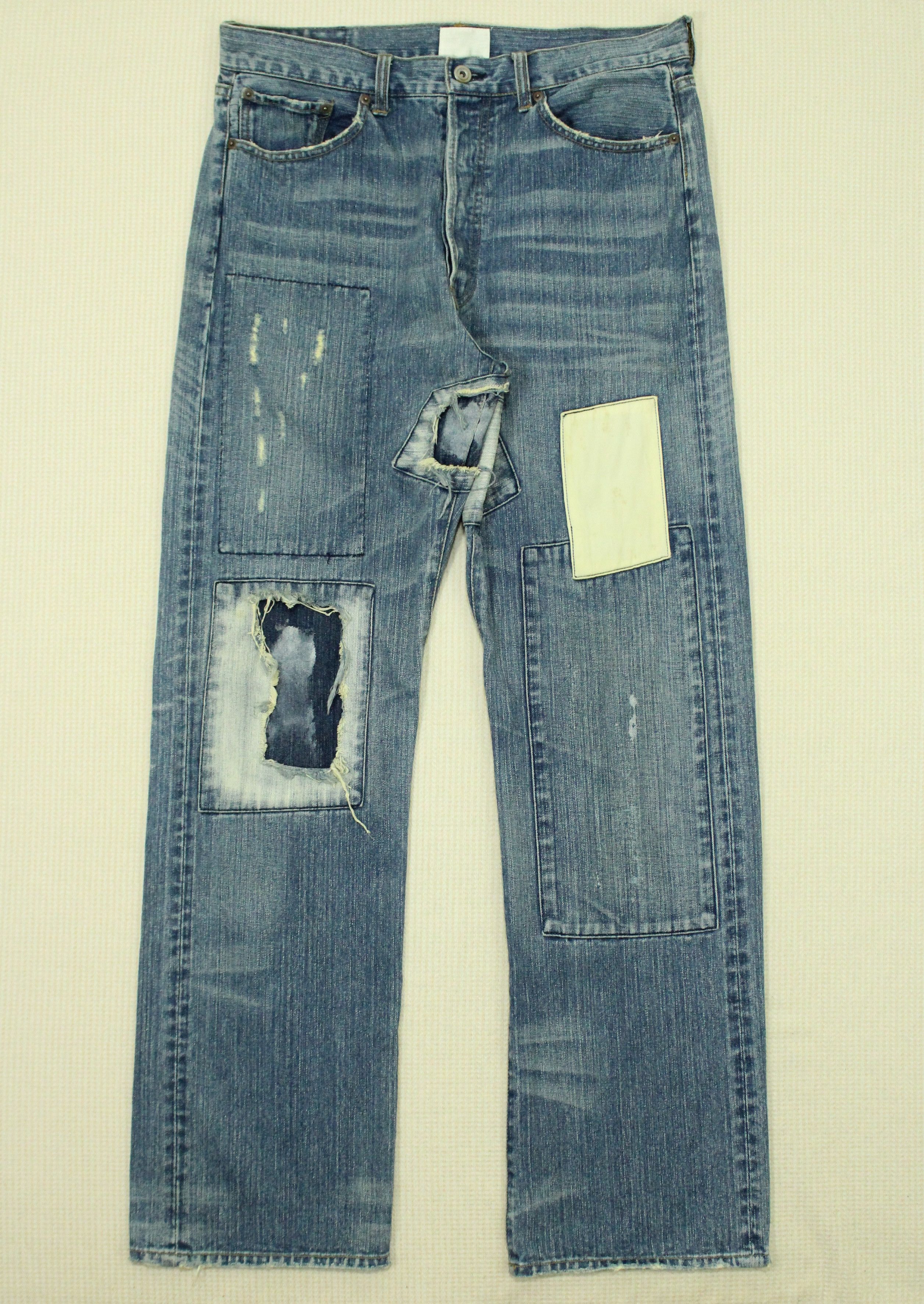 If Six Was Nine × Japanese Brand × Tornado Mart EXHIBITIONIST Denim Pants Trouser Distressed Patchwork Size US 32 / EU 48 - 1 Thumbnail
