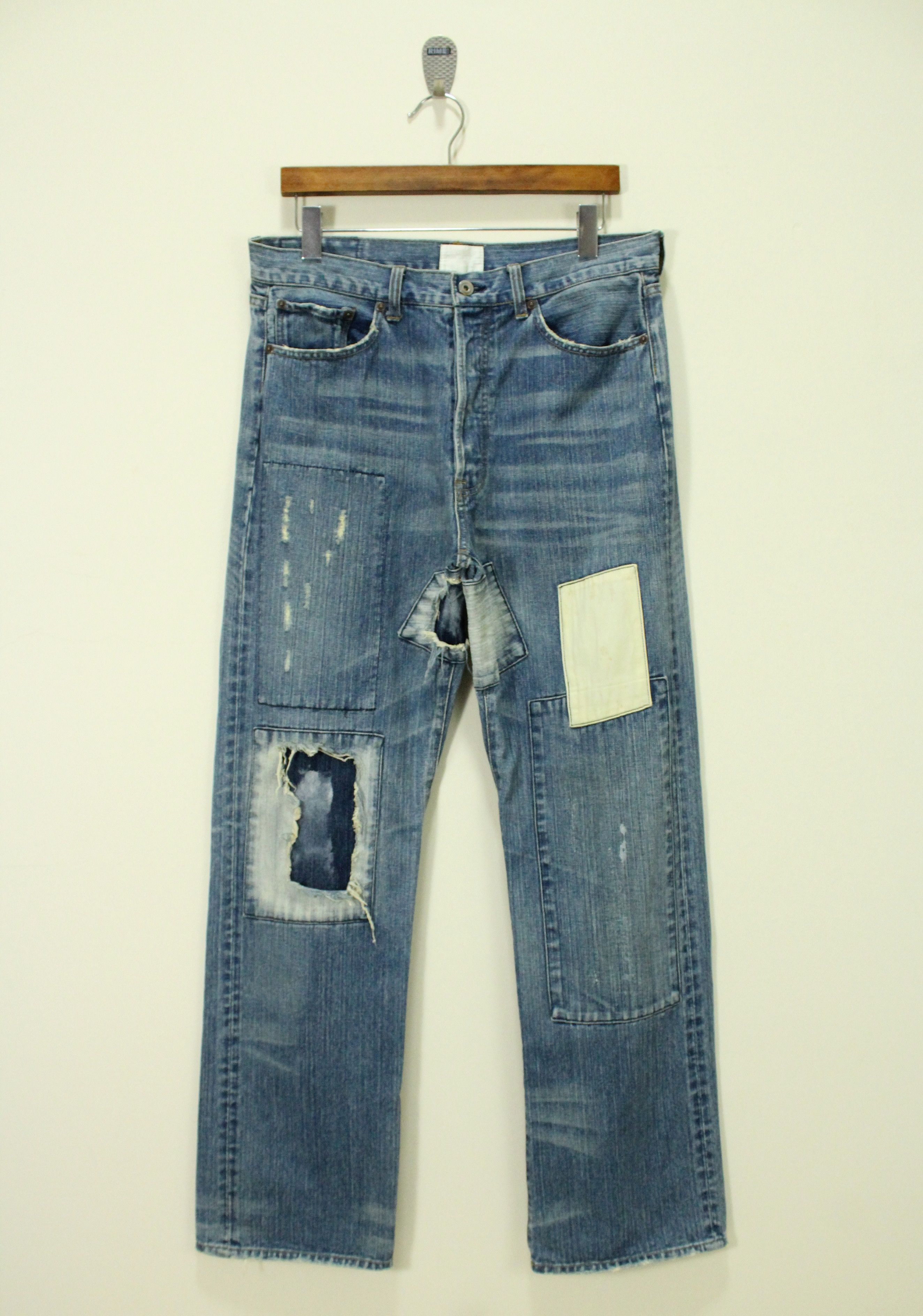 If Six Was Nine × Japanese Brand × Tornado Mart EXHIBITIONIST Denim Pants Trouser Distressed Patchwork Size US 32 / EU 48 - 3 Thumbnail