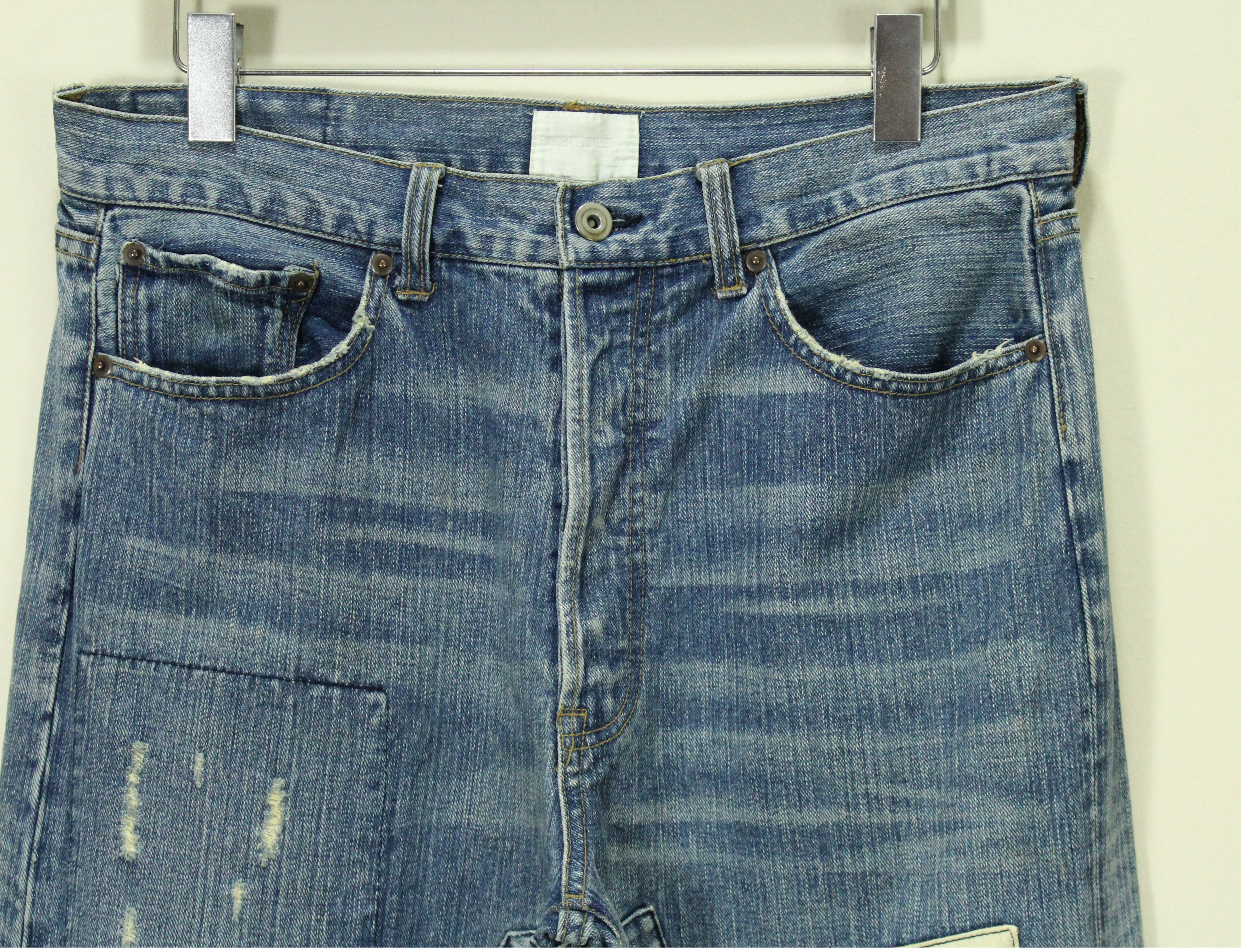If Six Was Nine × Japanese Brand × Tornado Mart EXHIBITIONIST Denim Pants Trouser Distressed Patchwork Size US 32 / EU 48 - 4 Thumbnail