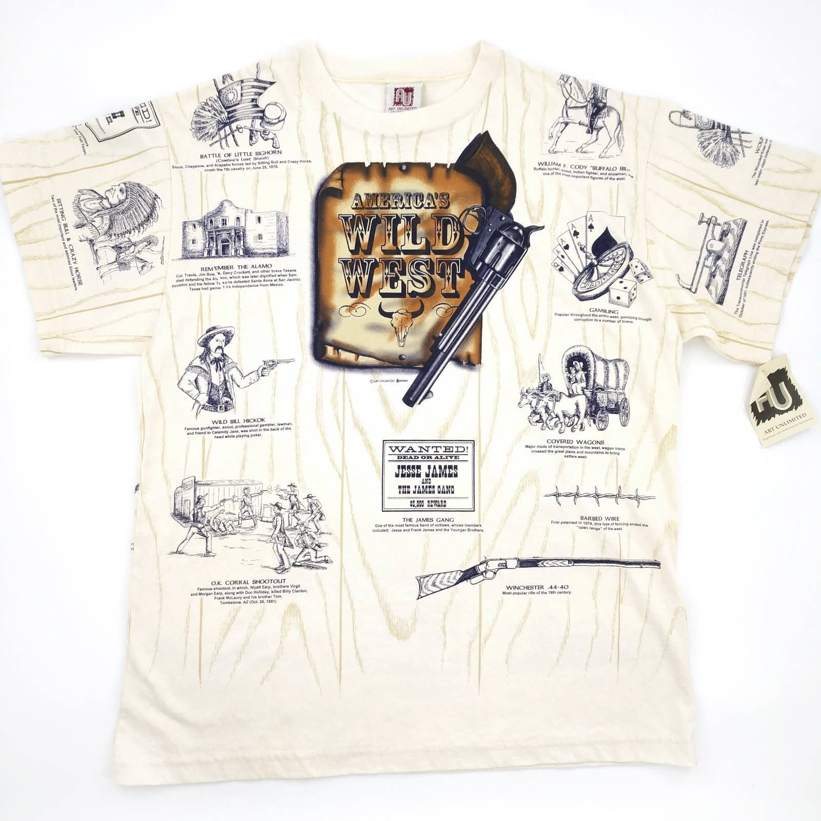 Vintage Americas Wild West Jesse James Allover Print T-Shirt