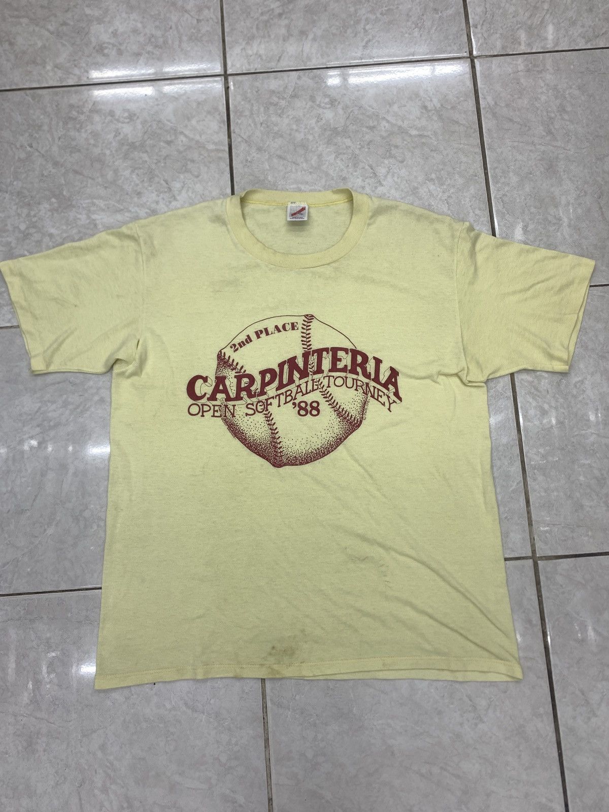 Jerzees × Vintage VINTAGE 80’s TEE CARPINTERIA SOFTBALL TOURNEY Size US XL / EU 56 / 4 - 2 Thumbnail